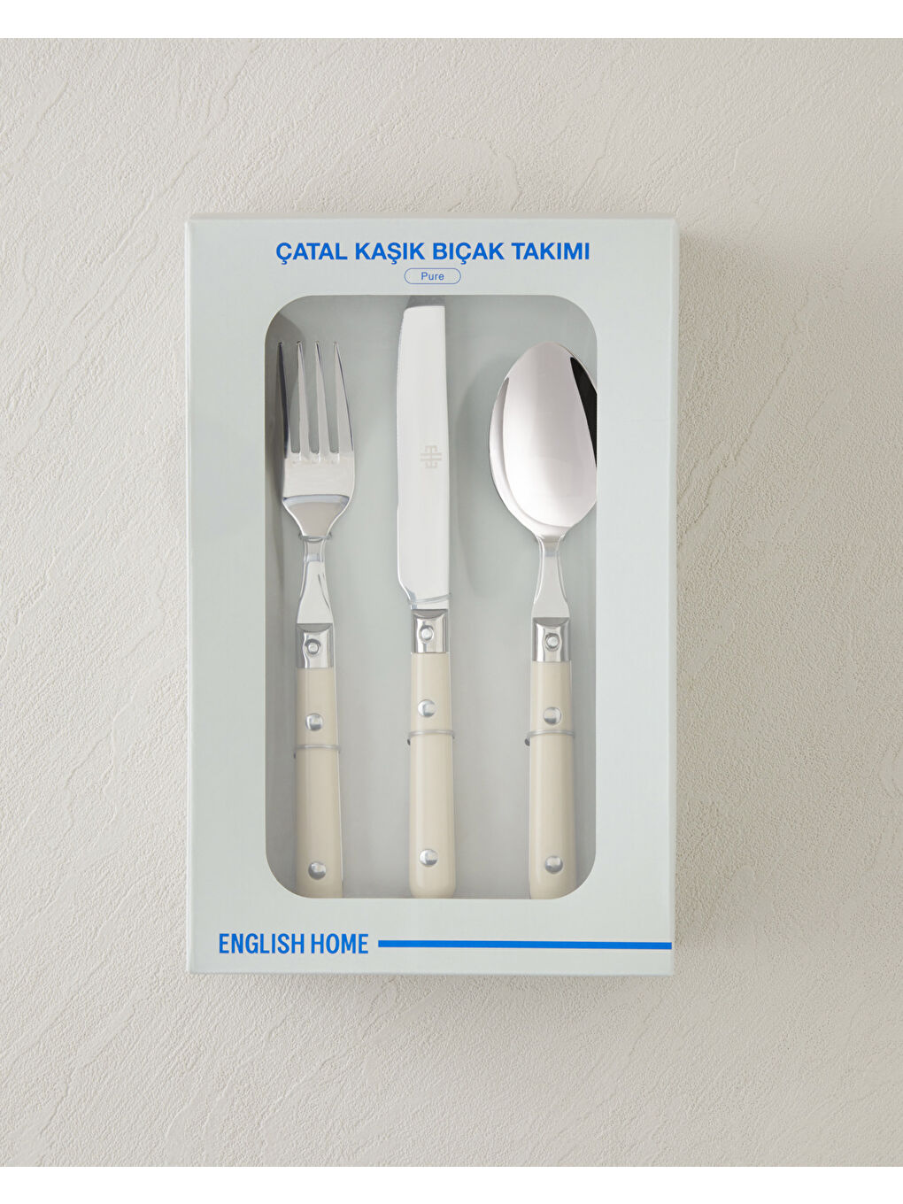 Ekru Pure Paslanmaz Çelik Çatal Kaşık Bıçak Tk. 18 Parça 6 Kişilik Krem