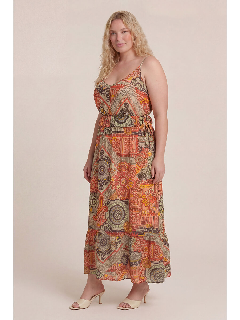 Yeşil V Yaka Büzgülü Bağlama Detaylı Elbise-2