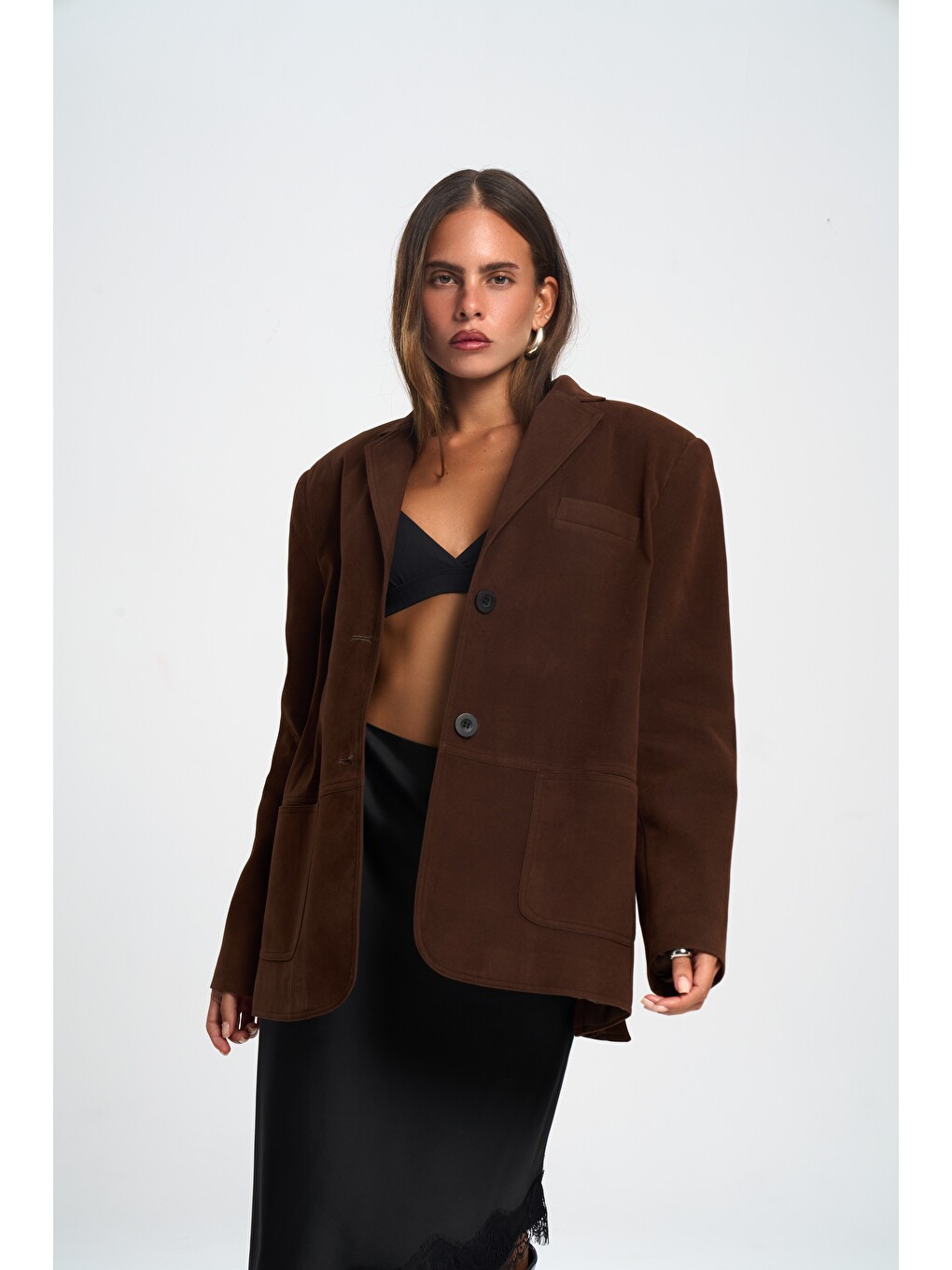 Kahverengi Orsina Yırtmaç Detaylı Kahve Blazer-2