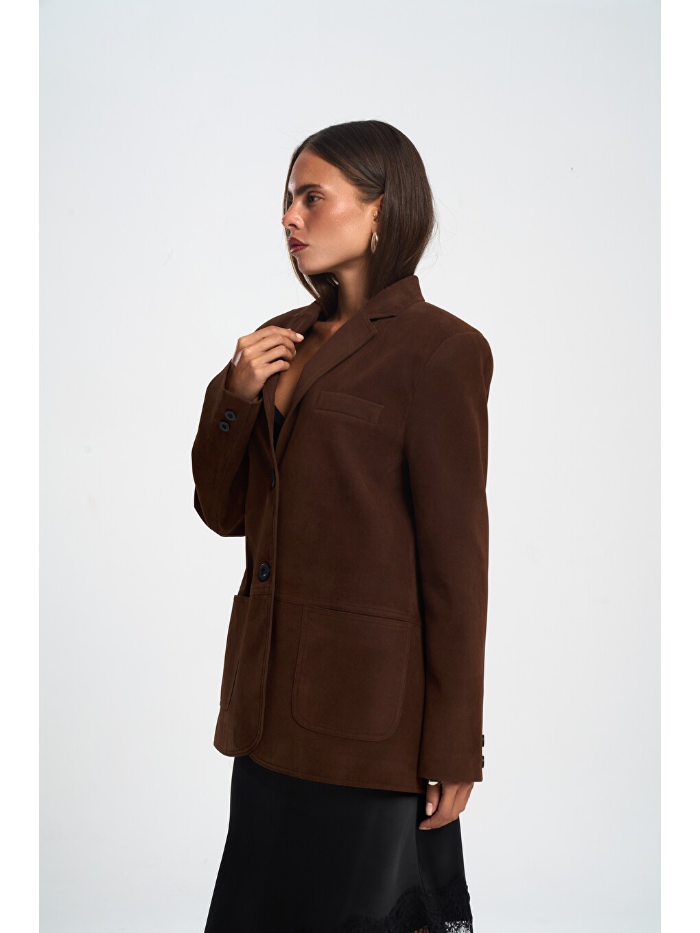 Kahverengi Orsina Yırtmaç Detaylı Kahve Blazer-3
