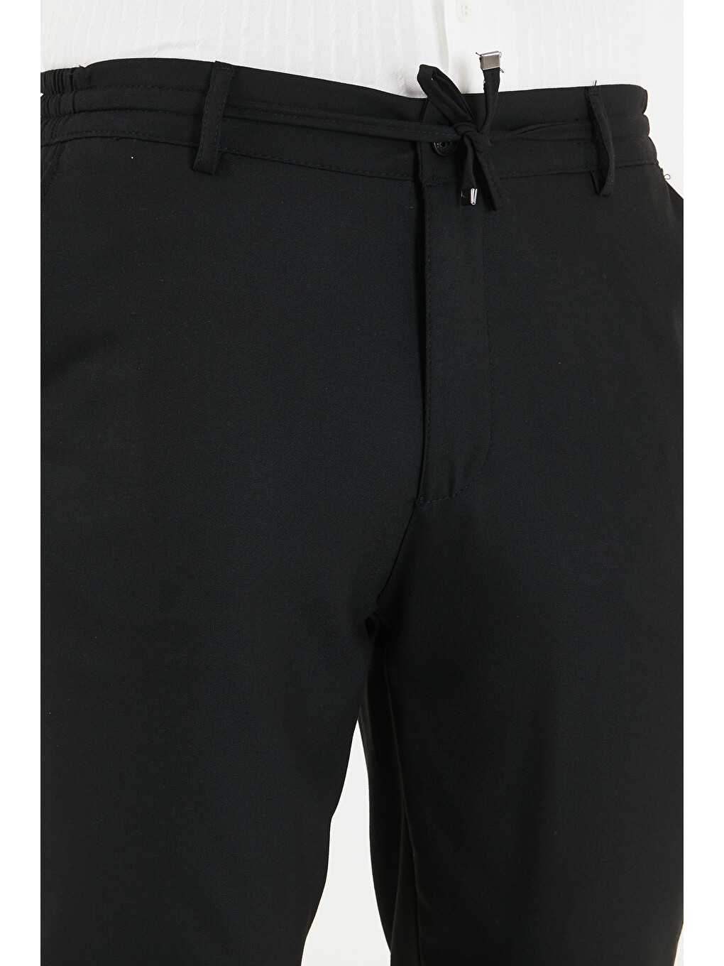 Siyah Slim Fit Dar Paça Bağlamalı Pantolon 6843657-6