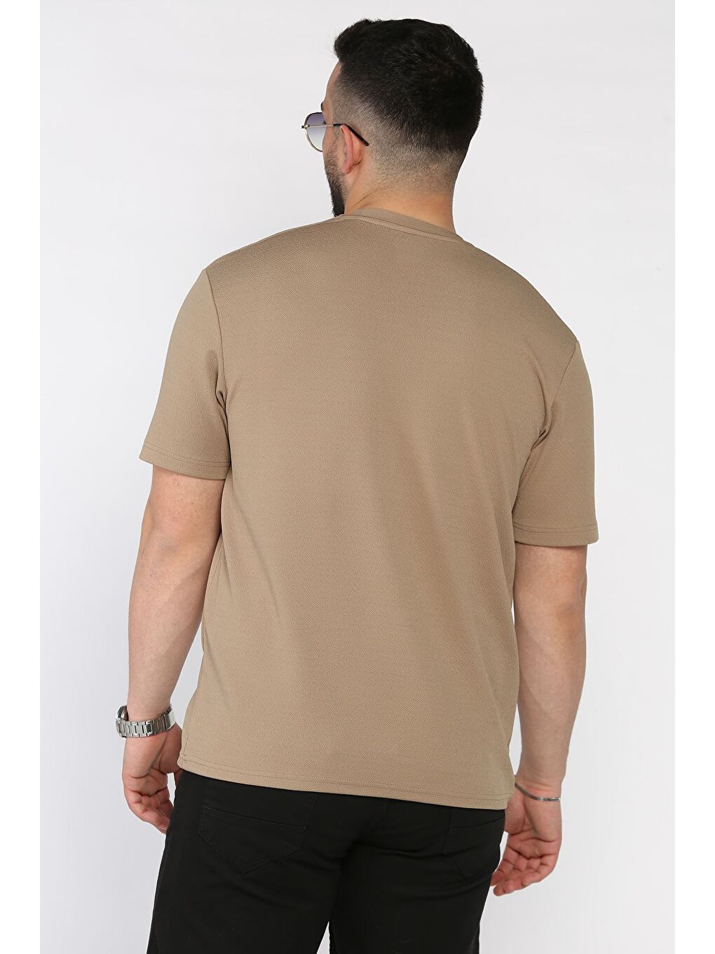 Bej Erkek Bisiklet Yaka Tişört-2