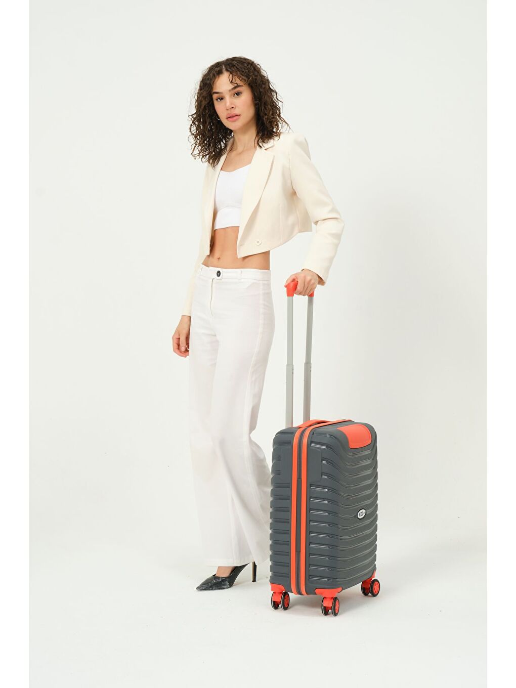 Gri Kabin Boy Füme - Turuncu PP Valiz-3