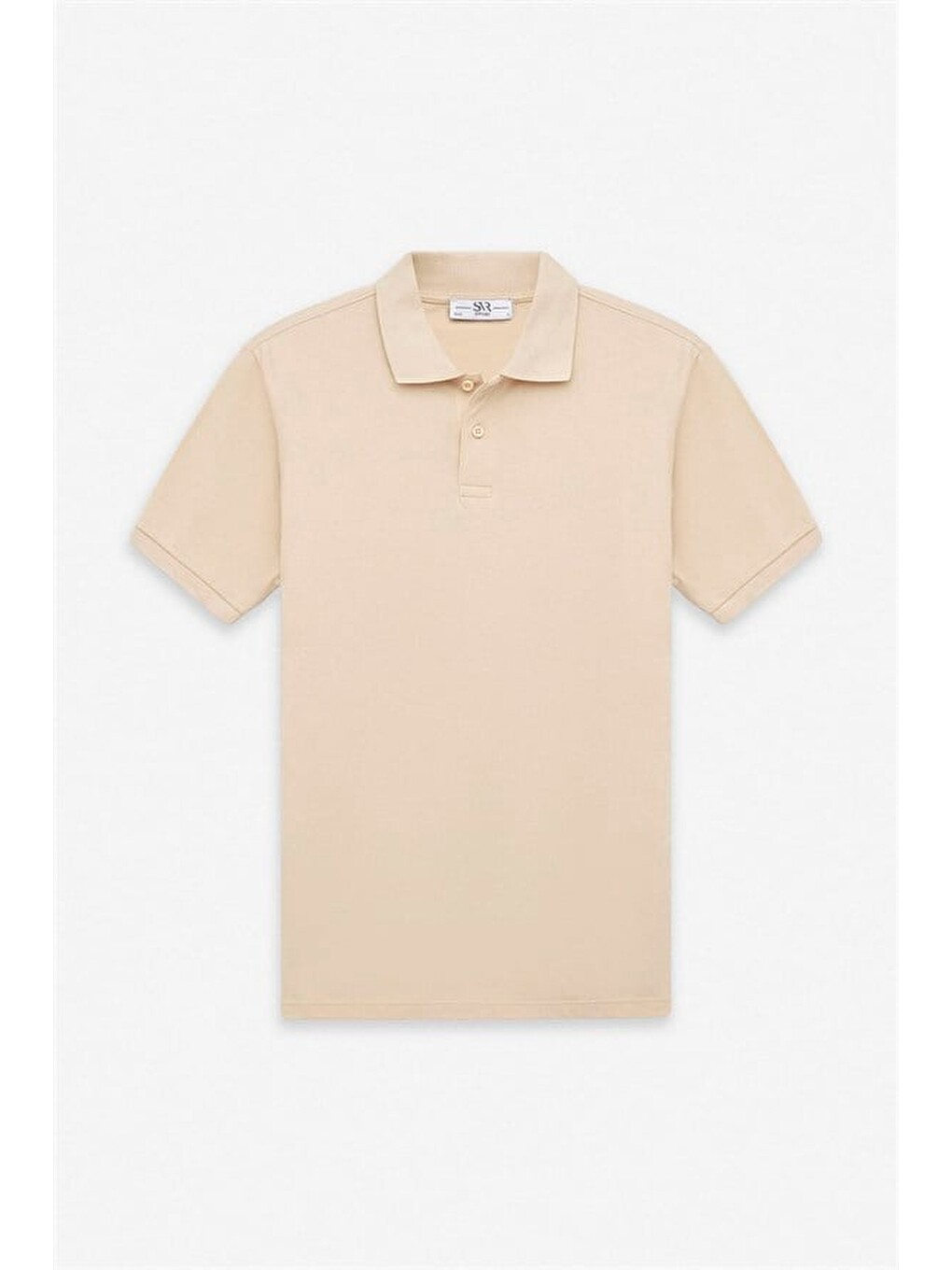 Bej Slim Düz Baskısız Pike Düğmeli Polo Yaka Tişört-5