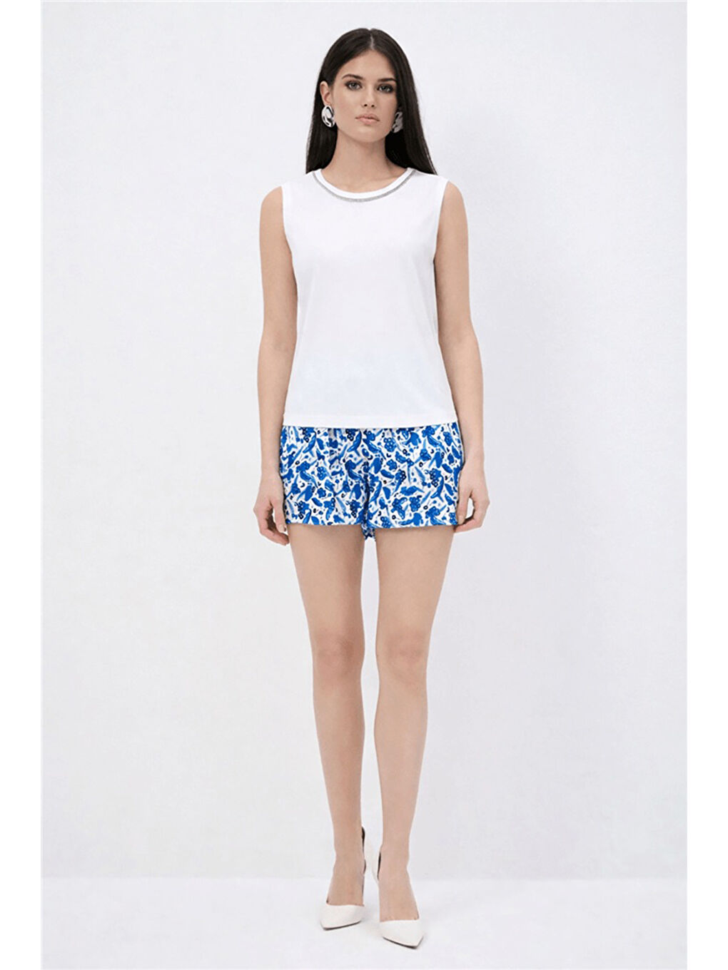 Beyaz Regular Fit Taşlı Bisiklet Yaka Kadın Atlet 26Y0140K1-1