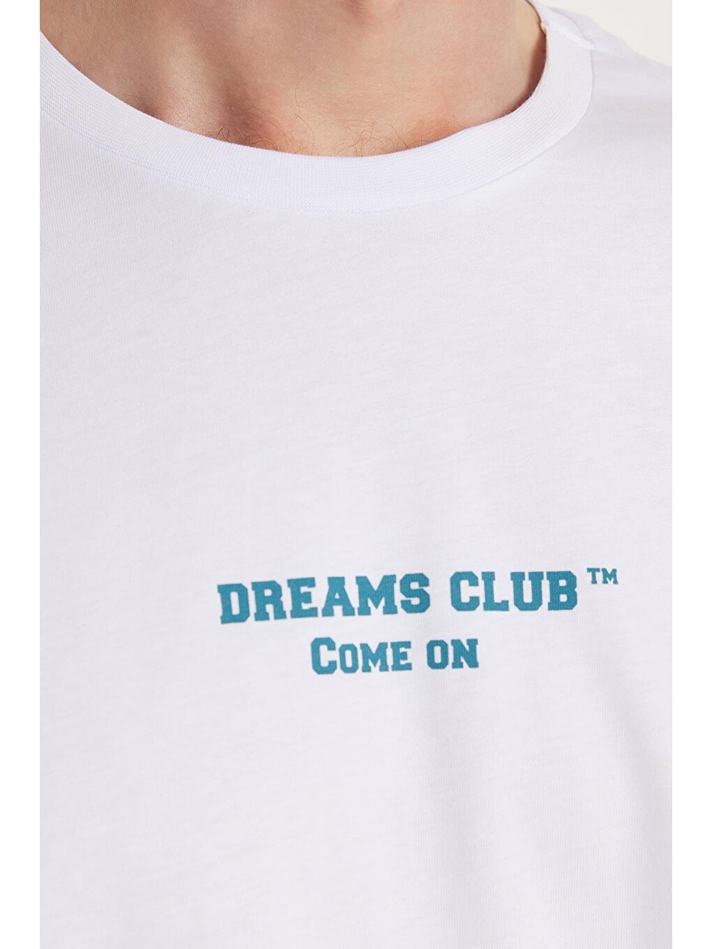 Erkek Slim Fit Dar Kesim %100 Pamuk Yumuşak Dokulu Baskılı Beyaz Bisiklet Yaka Tişört-2