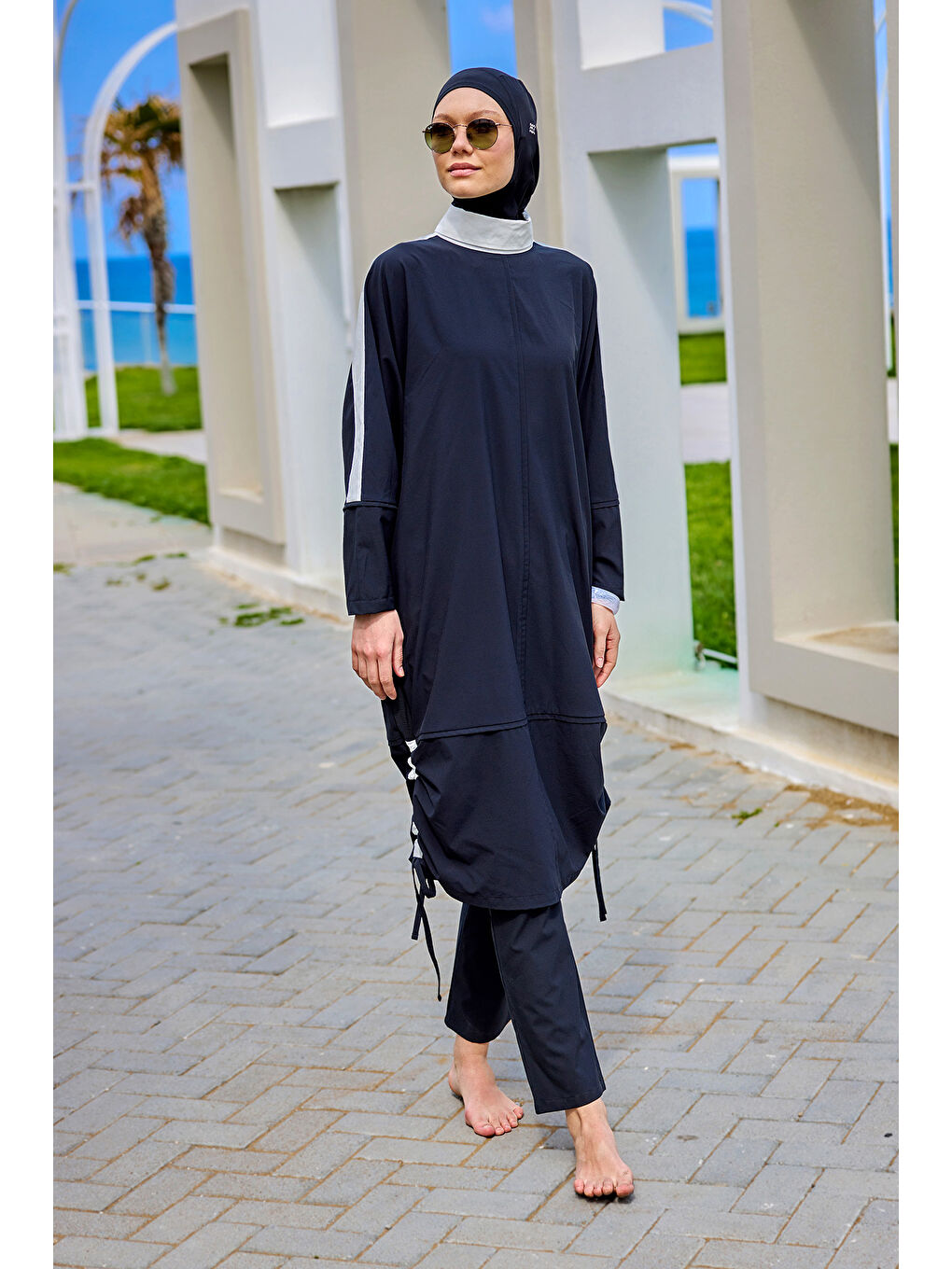 Siyah Tam Kapalı Tesettür Mayo Gizli Fermuarlı 4 Parça Set M2521-3
