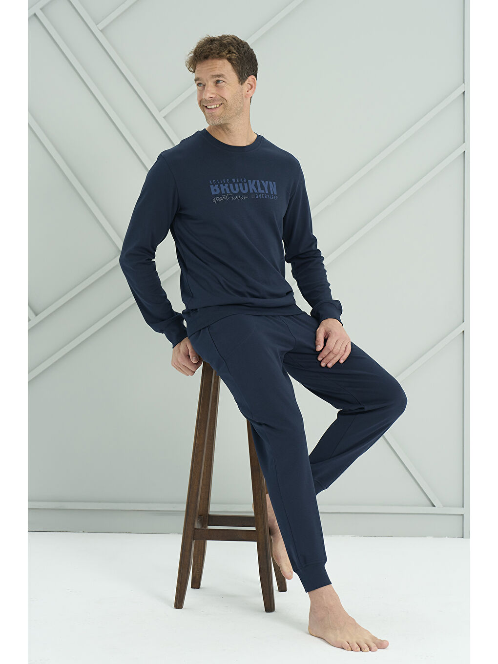 Erkek Interlok Penye Uzun Kol Pijama Takımı 2221 Lacivert