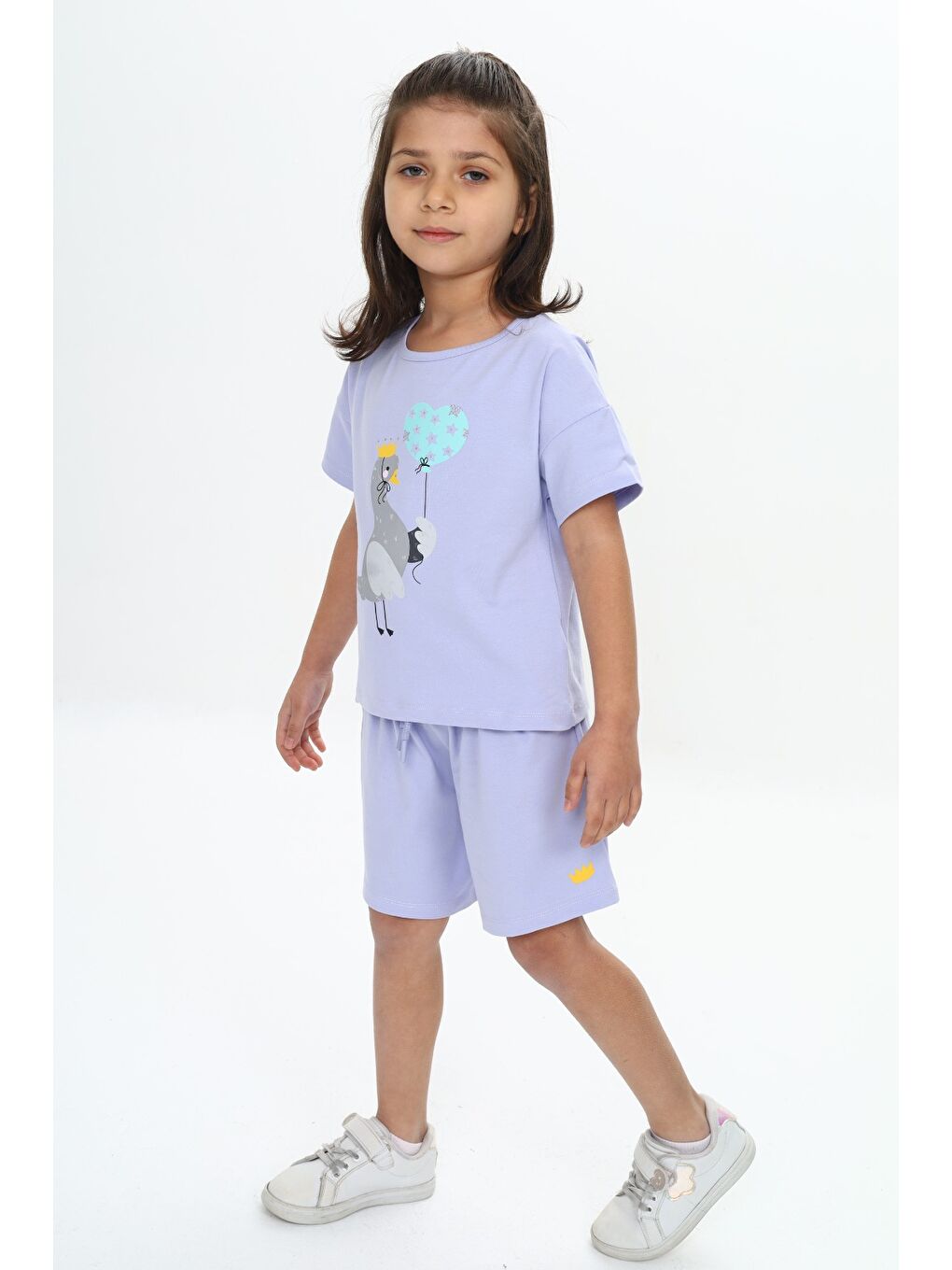 Lila Kız Çocuk Ördek Baskılı Şortlu Takım-2