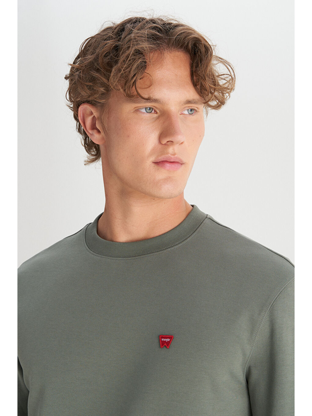 Haki Pamuklu Regular Fit Normal Kesim Bisiklet Yaka Logo Detaylı Sweatshirt-3