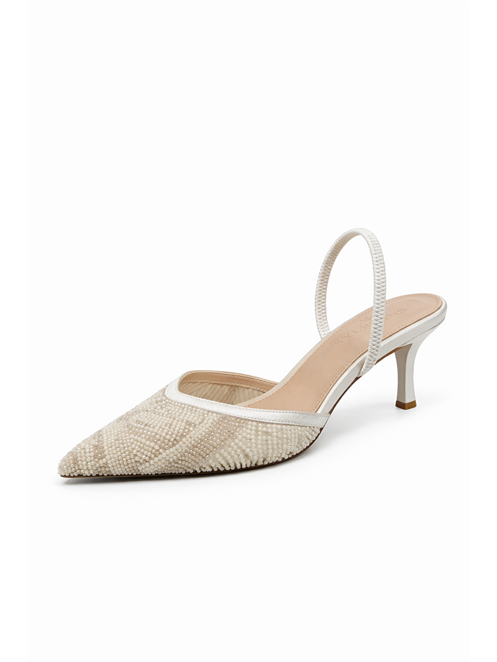 Ekru Marsha Kadın Taş Detay Topuklu Ayakkabı Sedef