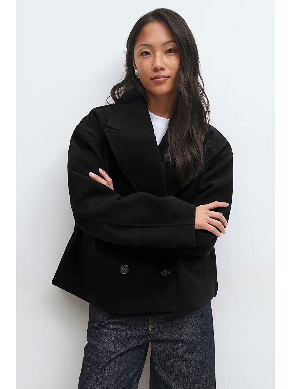 Siyah Kısa Kaşe Kadın Kaban Mg2544-1