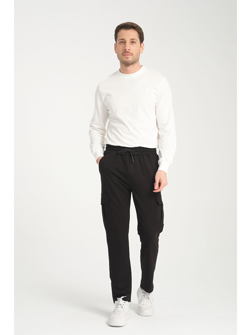 Siyah Beli Lastikli Kargo Cep Erkek Eşofman Altı 0139-1