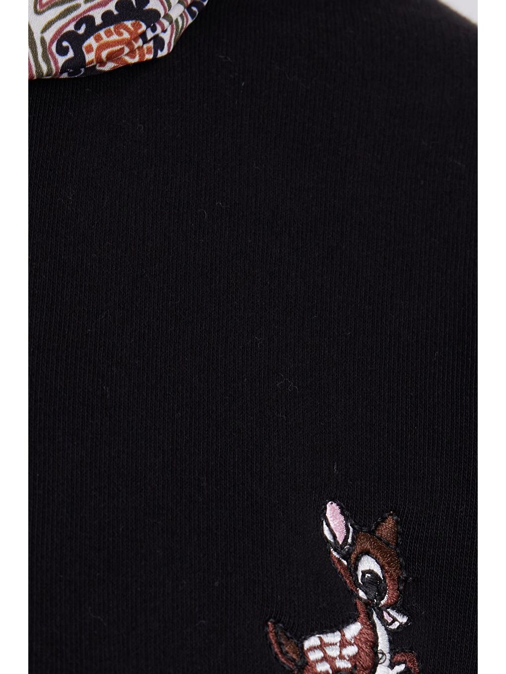 Kadın Oversize Geniş Kesim Pamuklu Fular Detaylı Bisiklet Yaka Siyah Sweatshirt-5