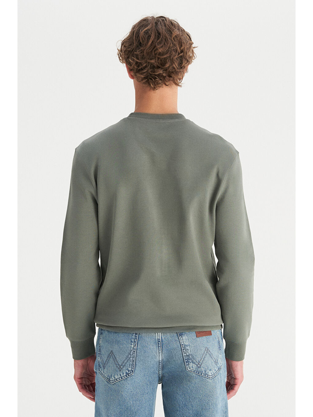 Haki Pamuklu Regular Fit Normal Kesim Bisiklet Yaka Logo Detaylı Sweatshirt-4