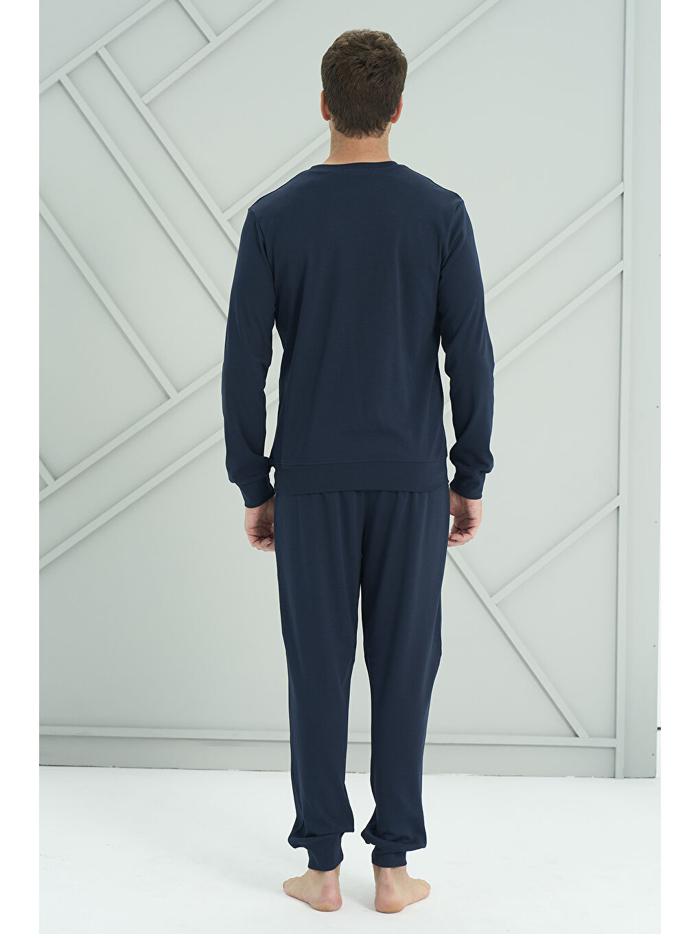 Erkek Interlok Penye Uzun Kol Pijama Takımı 2221 Lacivert-1