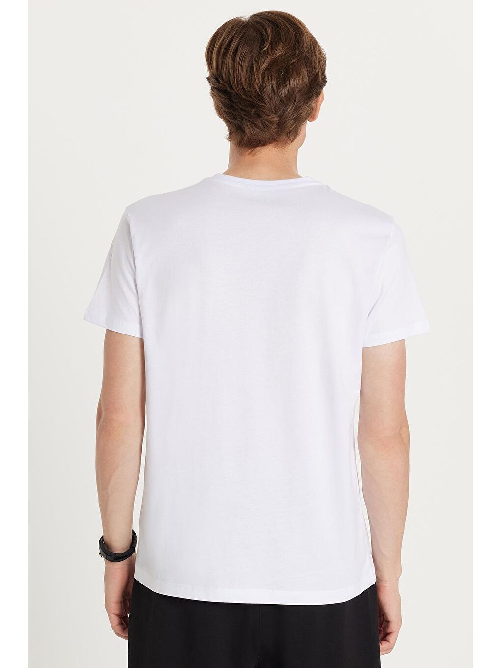 Erkek Slim Fit Dar Kesim %100 Pamuk Yumuşak Dokulu Baskılı Beyaz Bisiklet Yaka Tişört-4