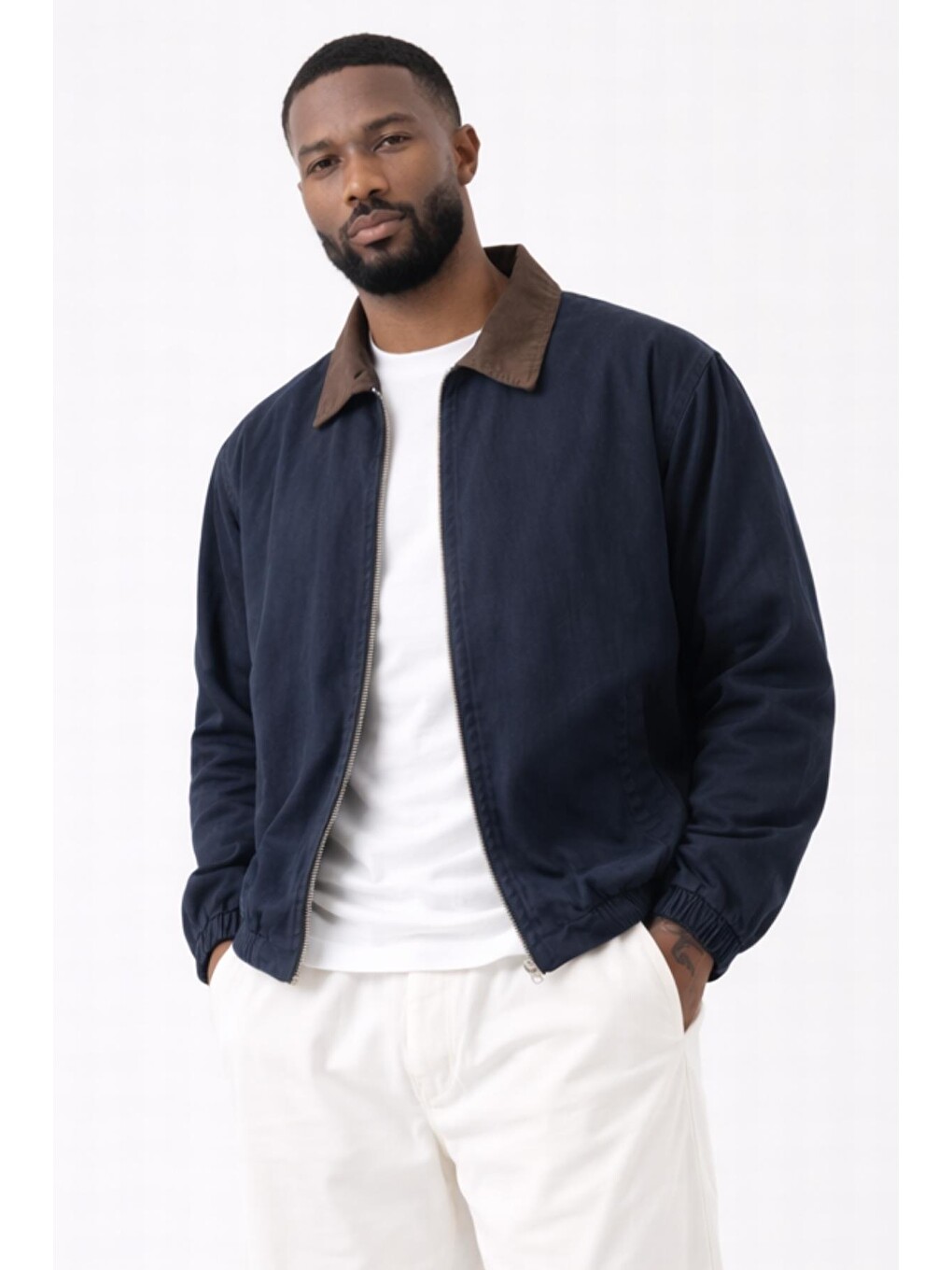 Lacivert Erkek Gabardin Ceket Oversize Polo Yaka Detaylı Rahat Kalıp Beli Lastikli-4