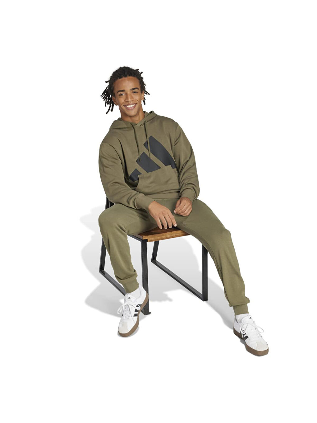 Haki Big Logo Fleece Erkek Kahverengi Kapüşonlu Sweatshirt-1