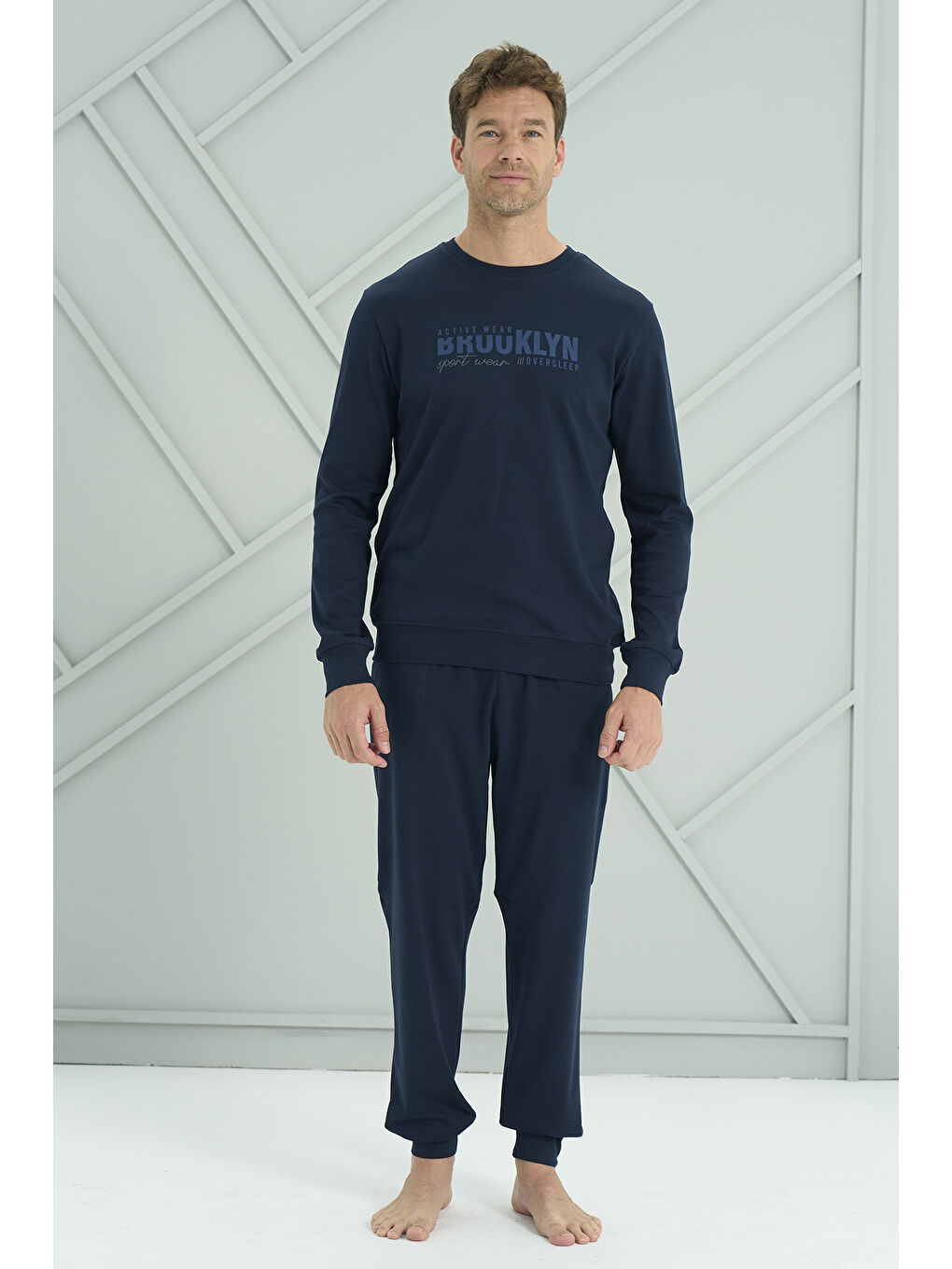 Erkek Interlok Penye Uzun Kol Pijama Takımı 2221 Lacivert-2