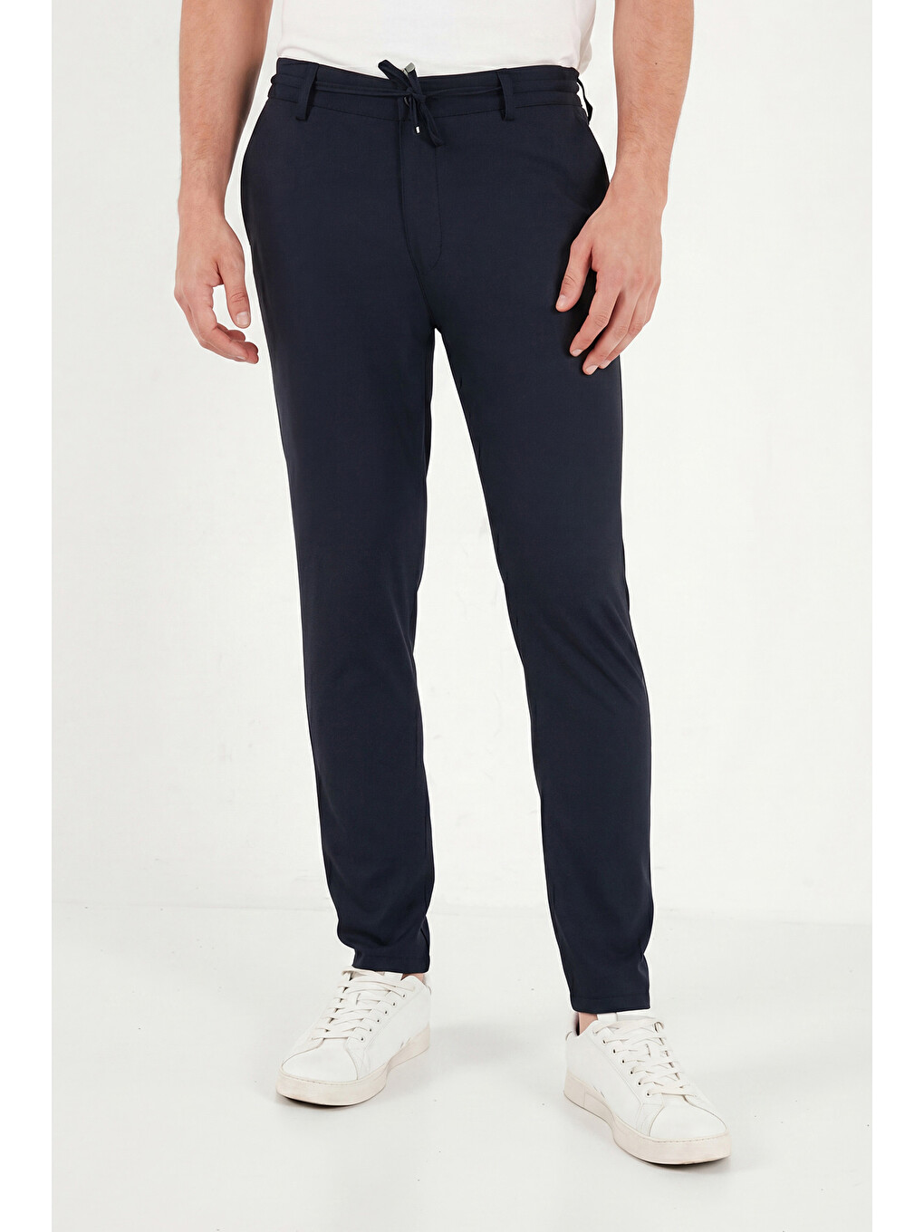 Lacivert Slim Fit Dar Paça Bağlamalı Pantolon 6843657-1