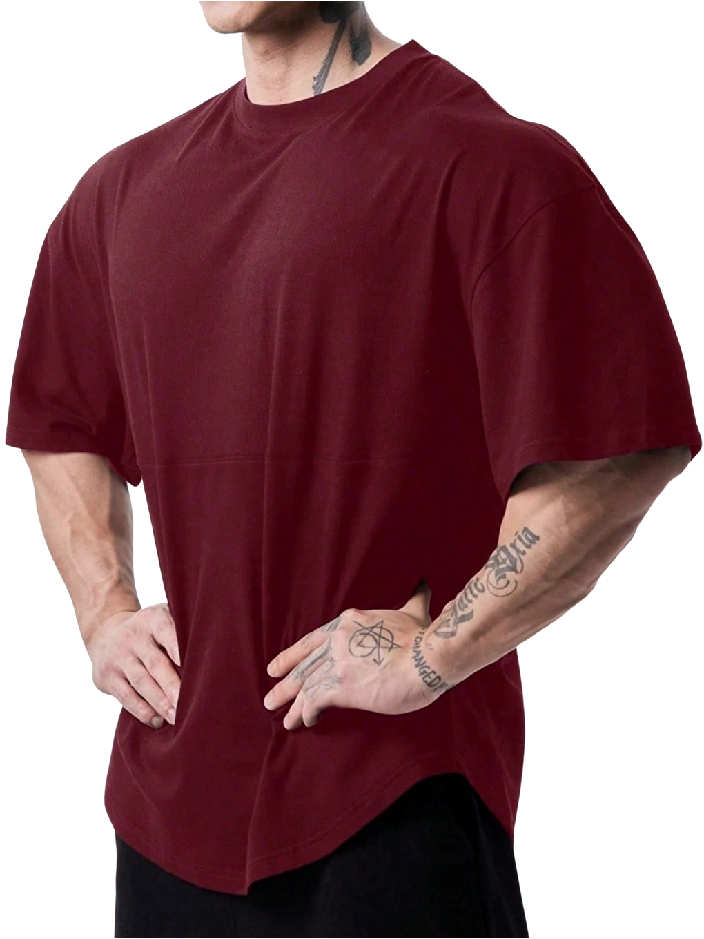 Bordo Genius Erkek Spor Tişört Oversize Fitness & Gym Antrenman Tişörtü
