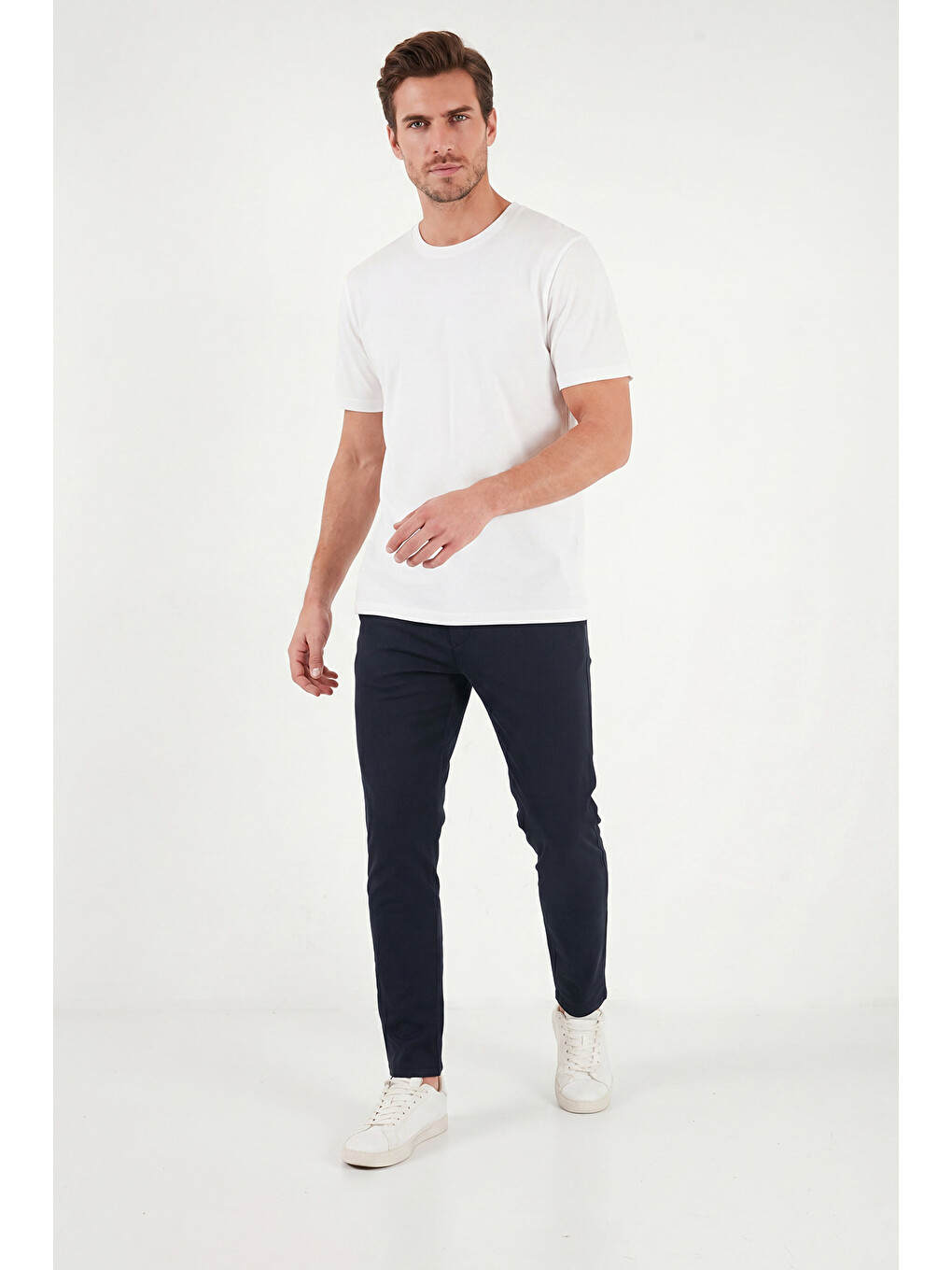 Lacivert Slim Fit Dar Paça Bağlamalı Pantolon 6843657-2