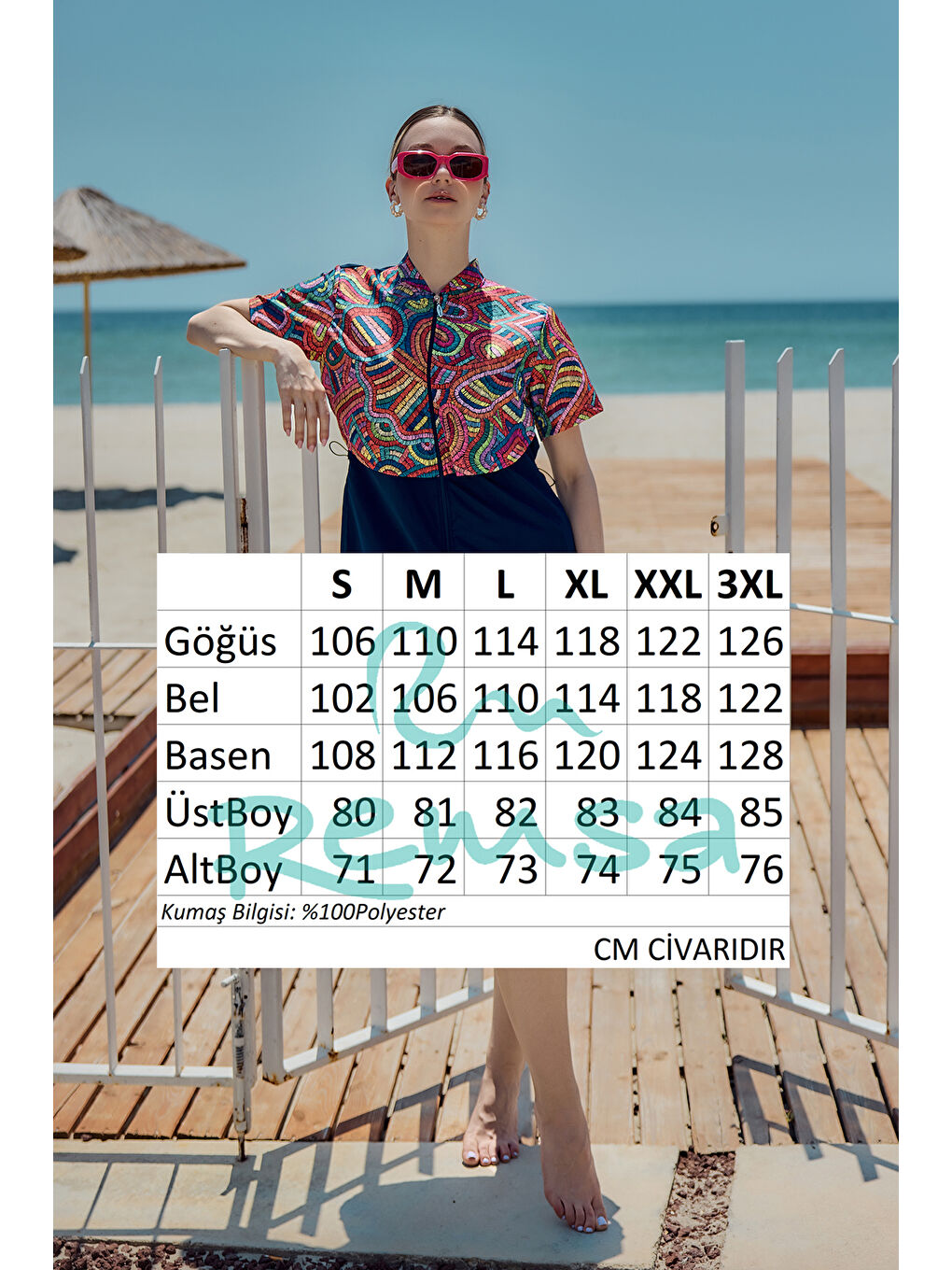 Siyah Önü Kapaklı Paraşüt Kısa Kollu Yarı Kapalı Mayo Nurel R2601-4