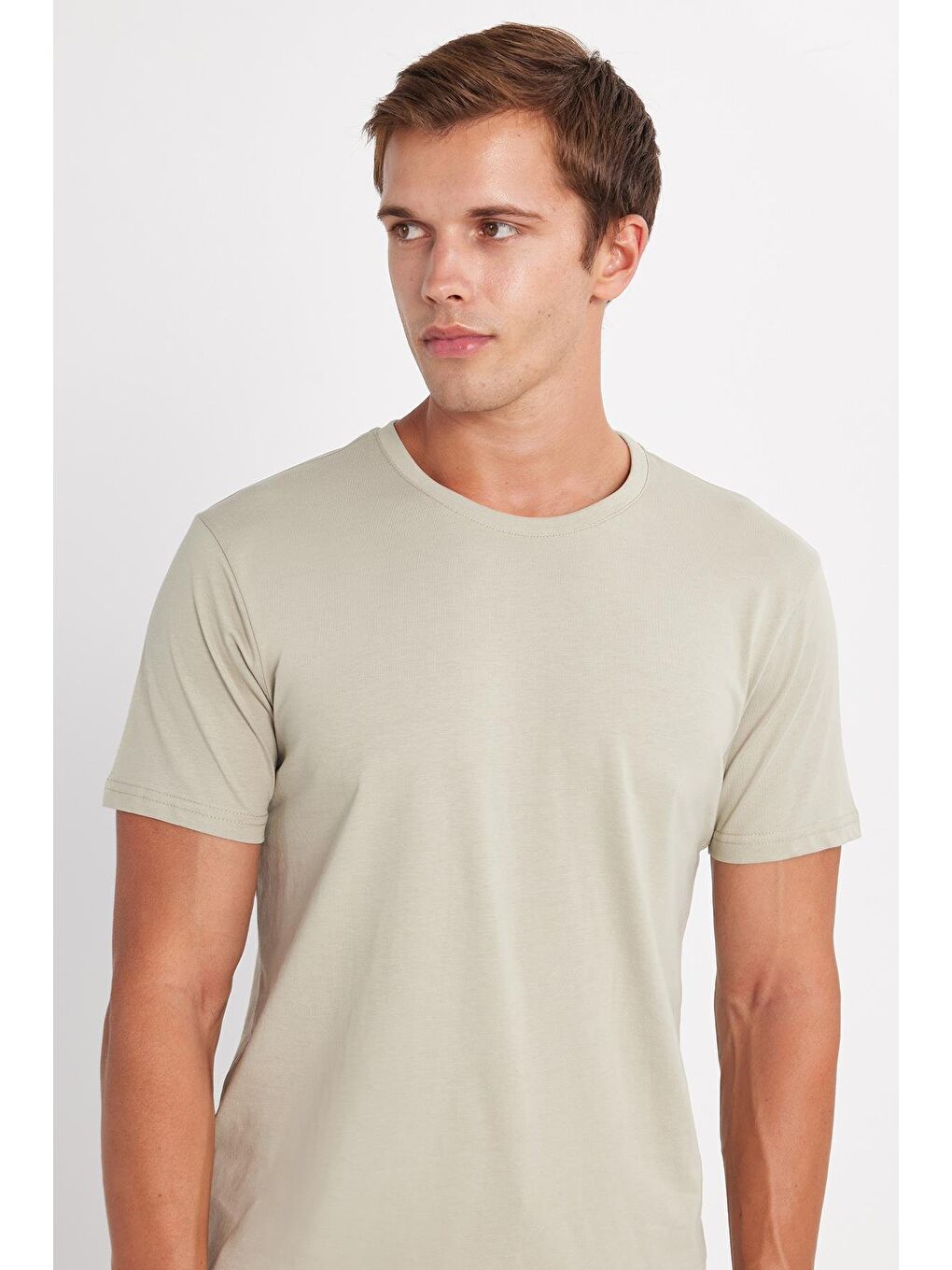 Unisex Slim Fit Dar Kesim %100 Pamuk Yumuşak Dokulu Yeşil Bisiklet Yaka Tişört