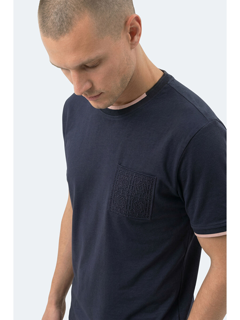 ZAVIER Erkek Pamuklu Lacivert Tişört-3