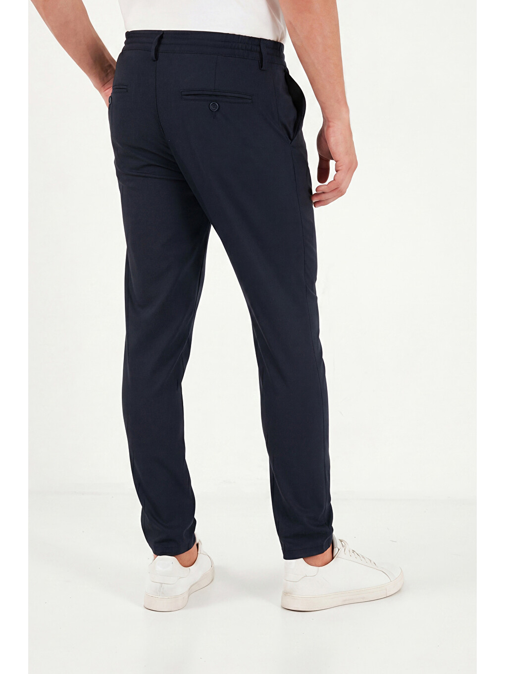 Lacivert Slim Fit Dar Paça Bağlamalı Pantolon 6843657-4