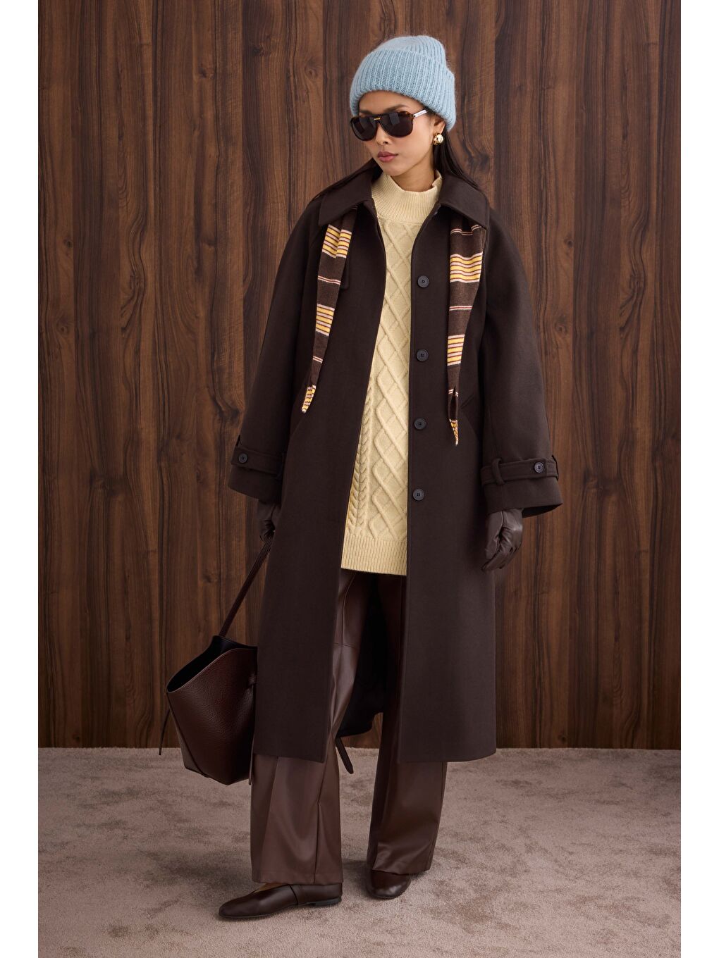 Kahverengi Yaka Detaylı Kaban Koyu Kahve-1