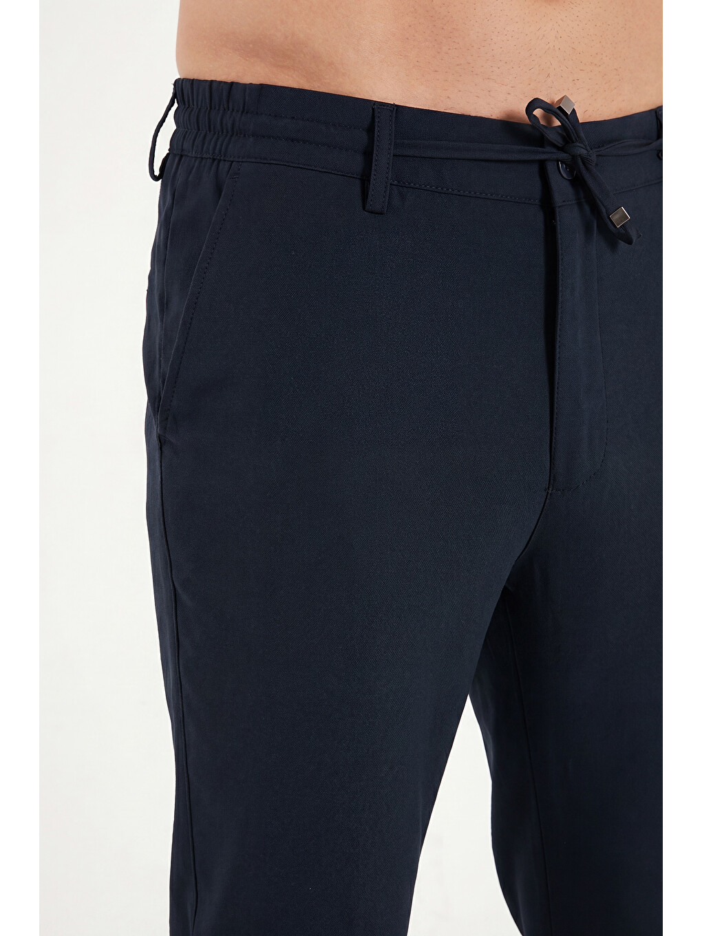Lacivert Slim Fit Dar Paça Bağlamalı Pantolon 6843657-5