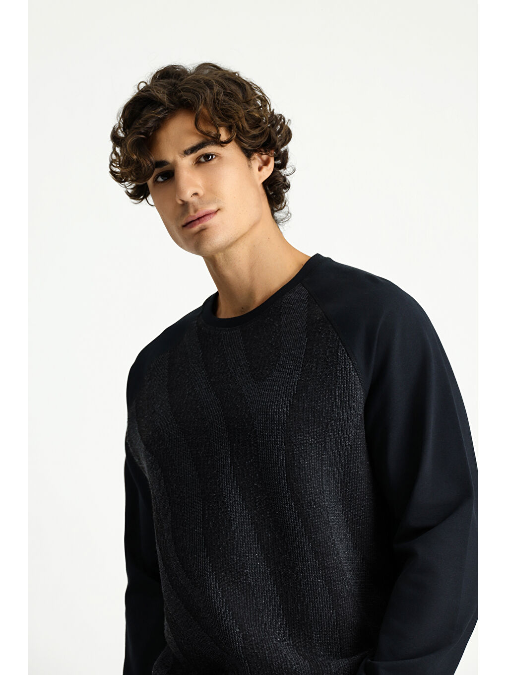 Siyah Bisiklet Yaka Regular Fit Desenli Pamuklu Sweatshirt-2