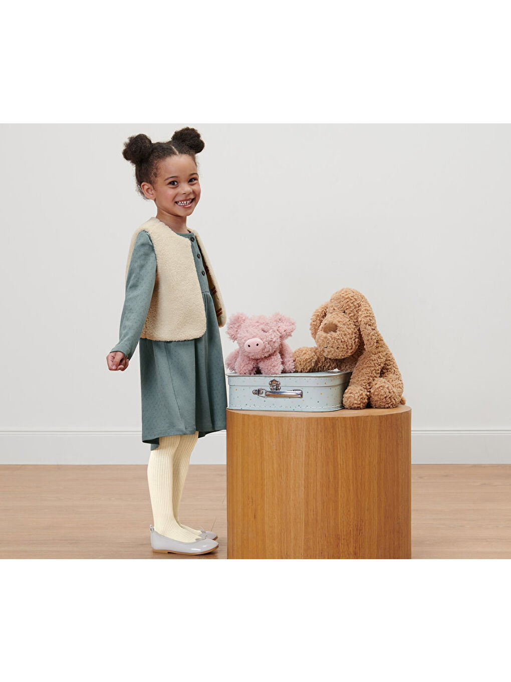 Ekru Kız Çocuk Teddy Yelek-1