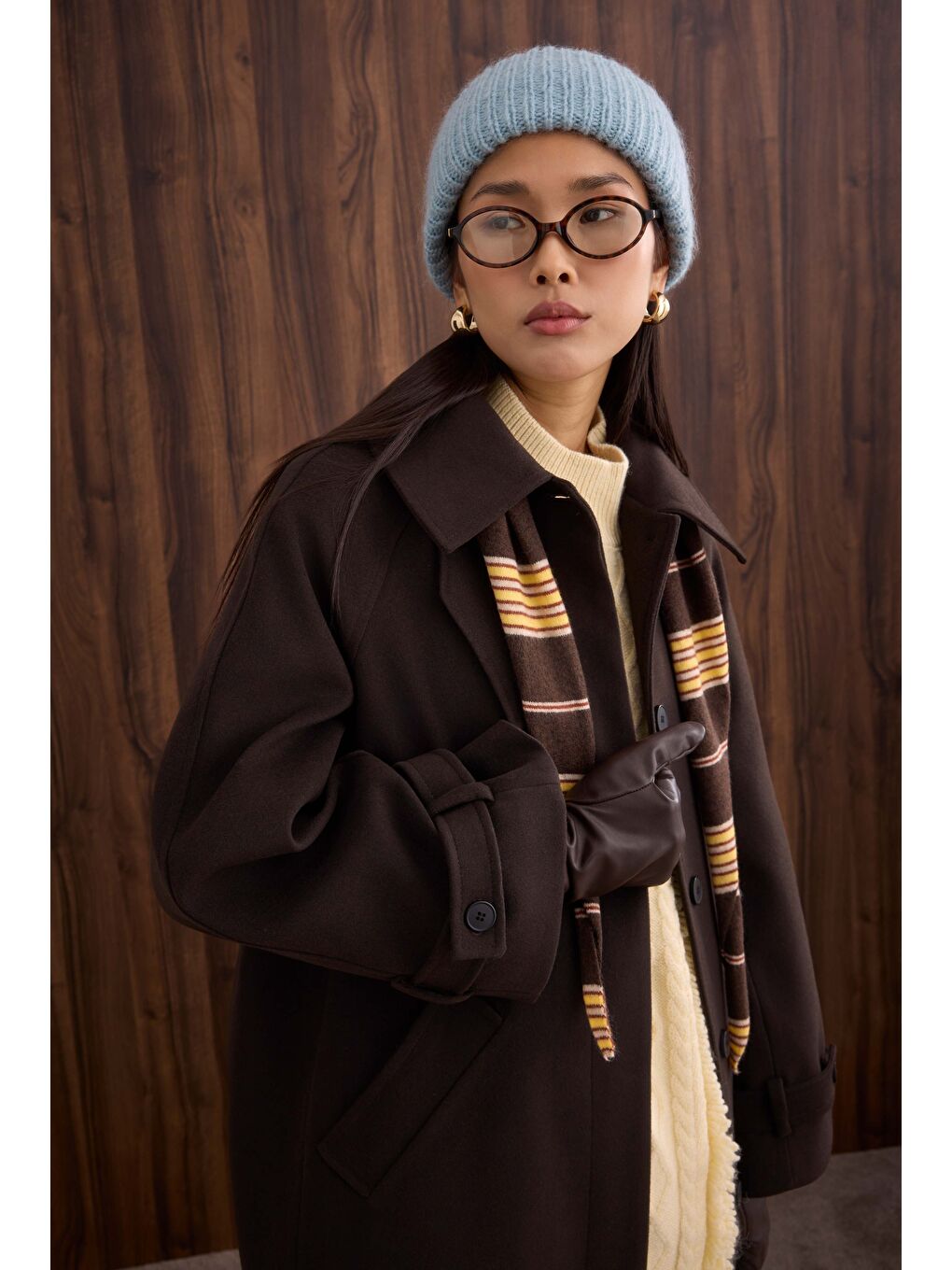 Kahverengi Yaka Detaylı Kaban Koyu Kahve-2