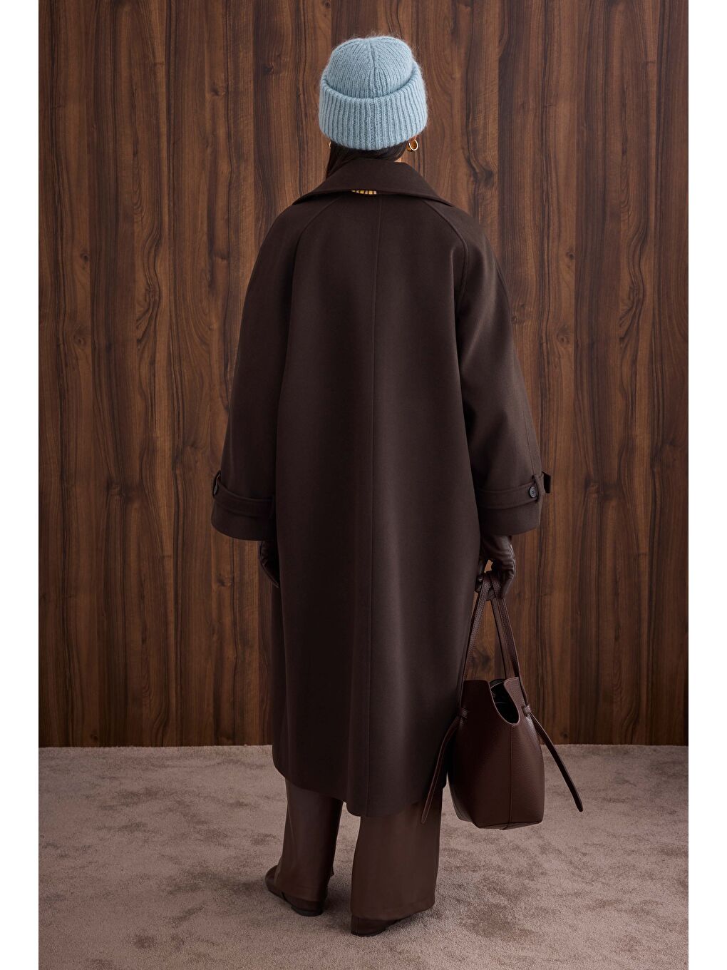 Kahverengi Yaka Detaylı Kaban Koyu Kahve-3