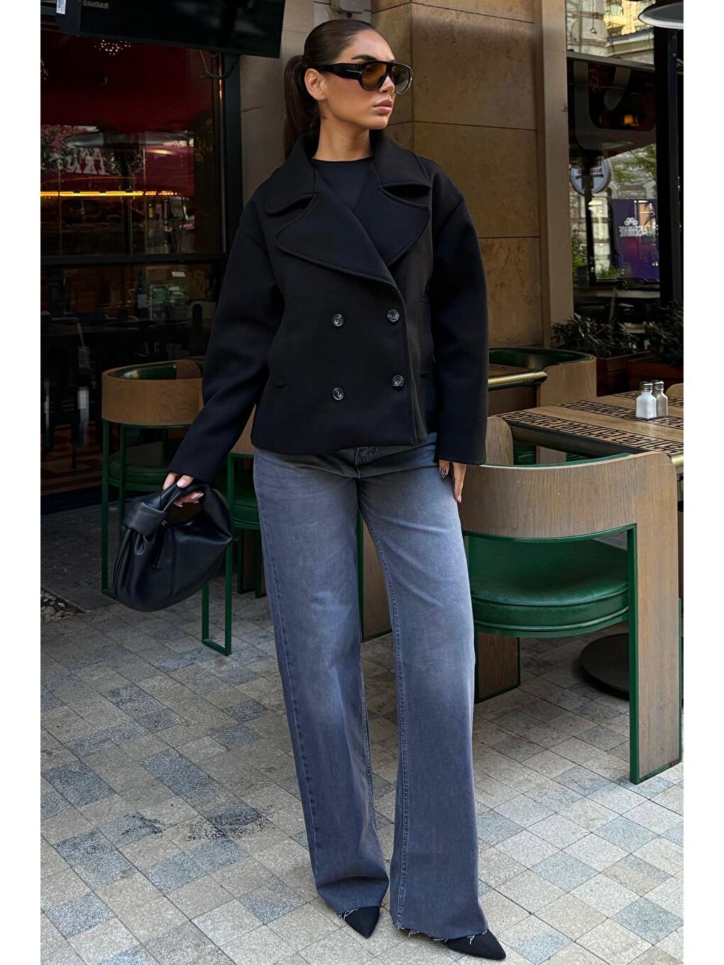 Siyah Kısa Kaşe Kadın Kaban Mg2544-9