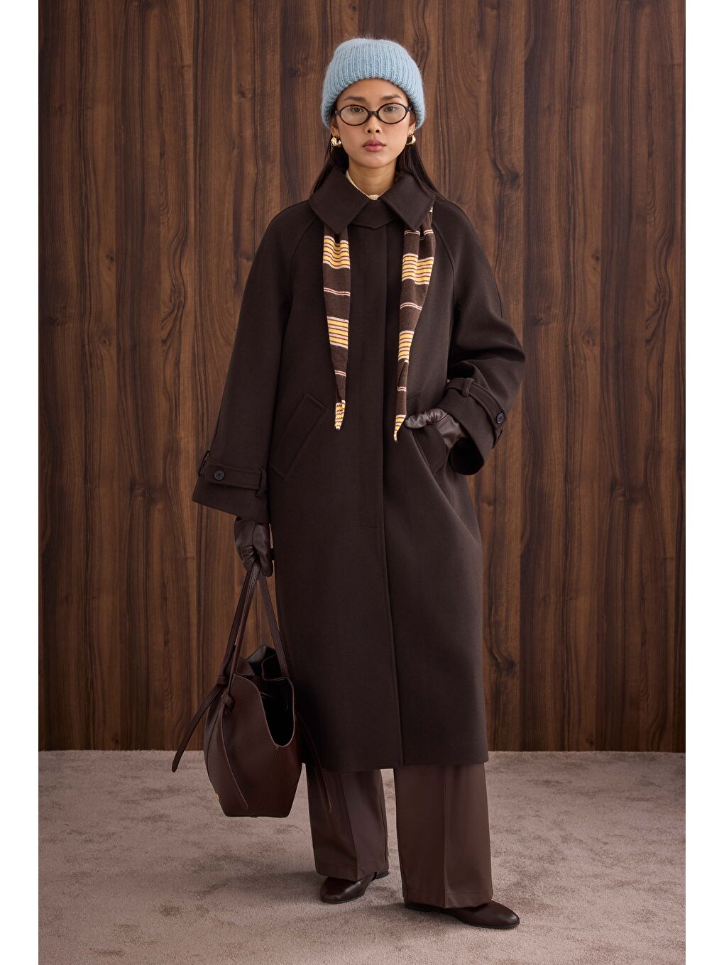 Kahverengi Yaka Detaylı Kaban Koyu Kahve-4