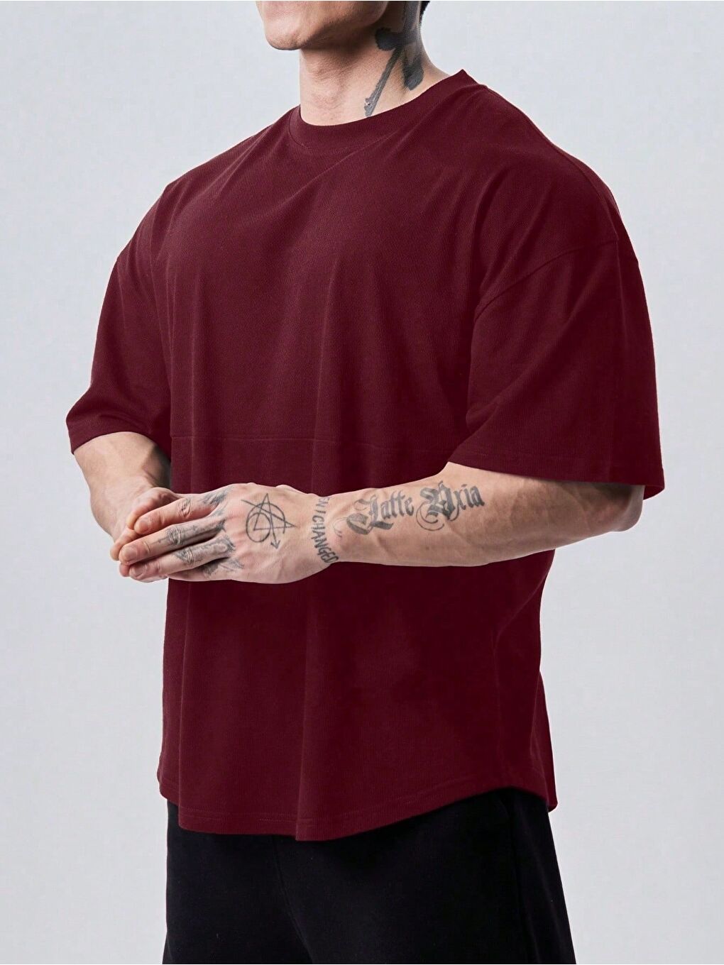Bordo Genius Erkek Spor Tişört Oversize Fitness & Gym Antrenman Tişörtü-1
