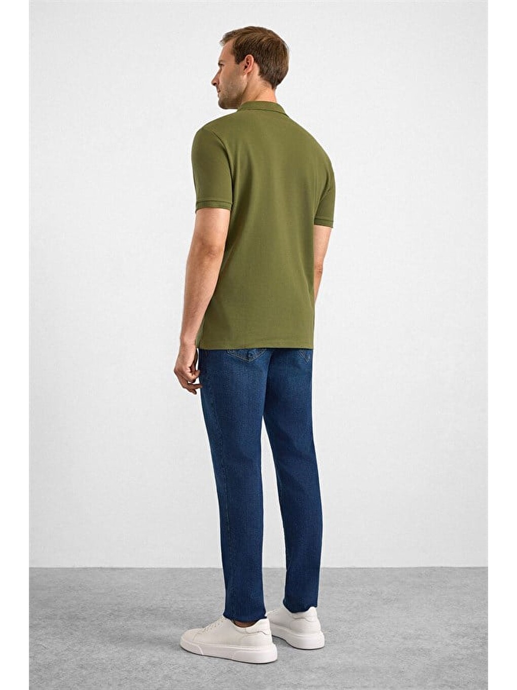 Haki Slim Düz Nakışlı Pike Düğmeli Polo Yaka Tişört-3