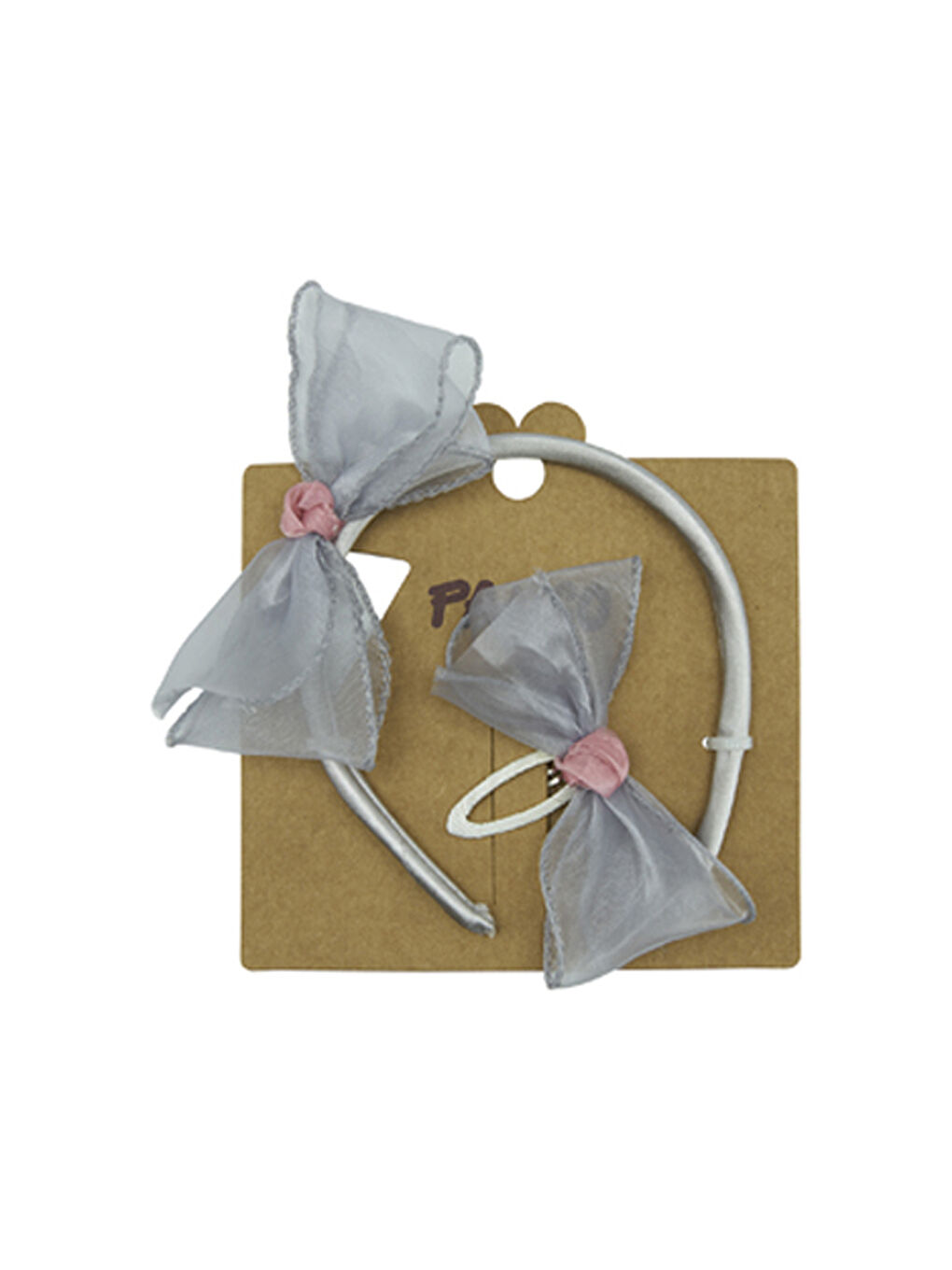 Kız Çocuk Tül Fiyonklu Gri Toka-Taç Seti-2