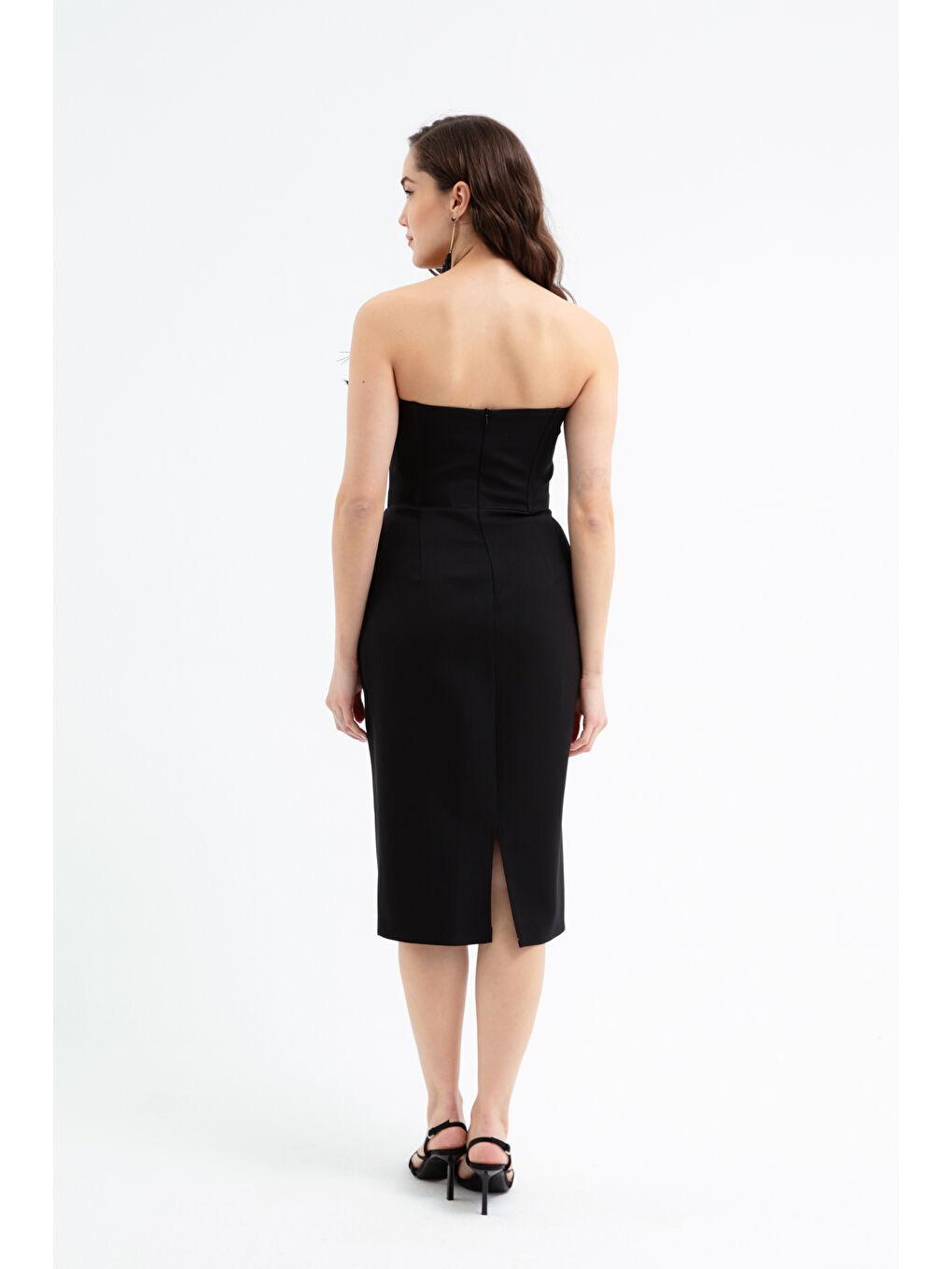 Kadın Siyah Balen Korseli Çiçekli Söz Nişan Nikah Abiye Elbise-4