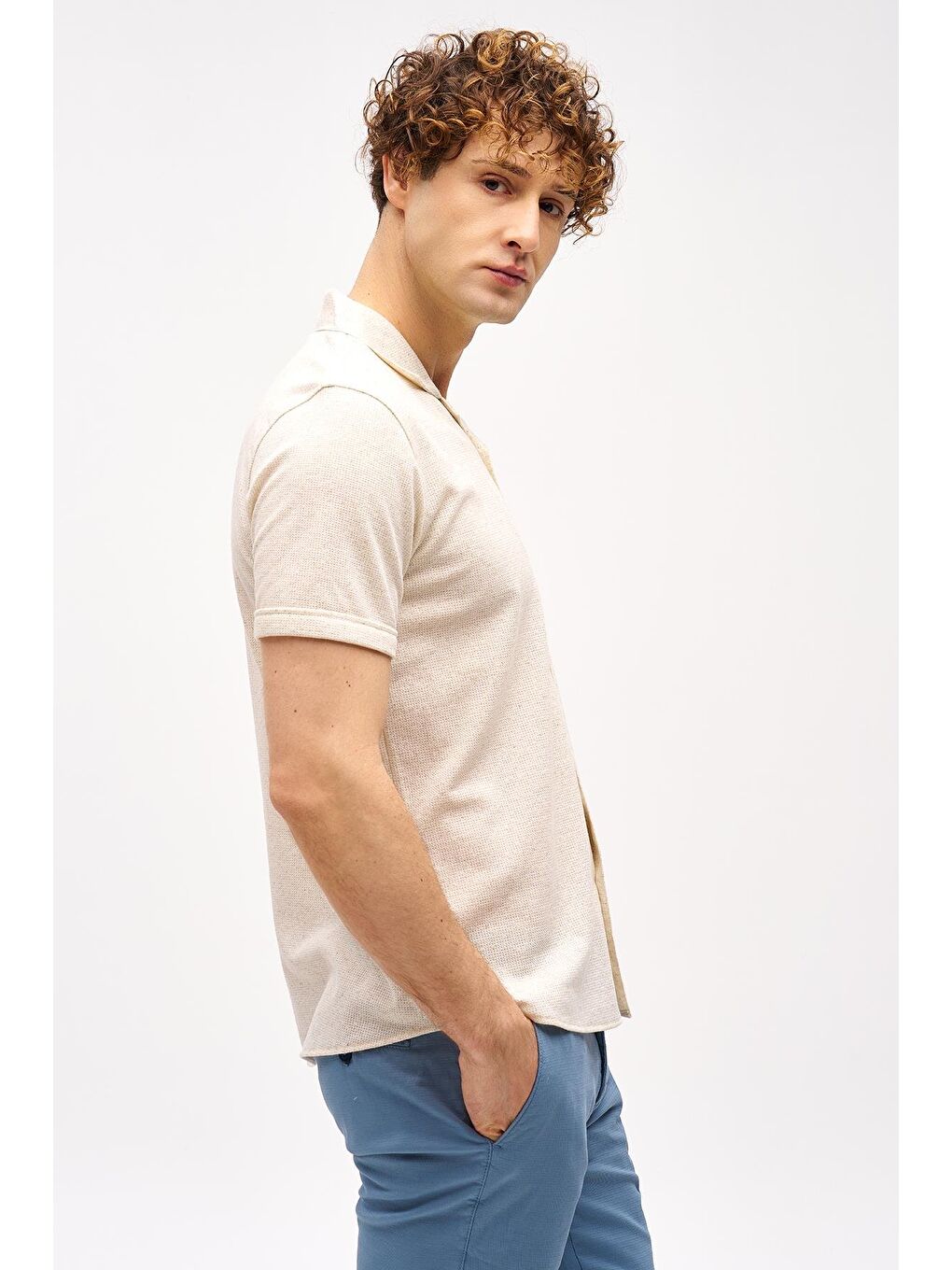 Erkek Bej Apaç Yaka Gömlek-3