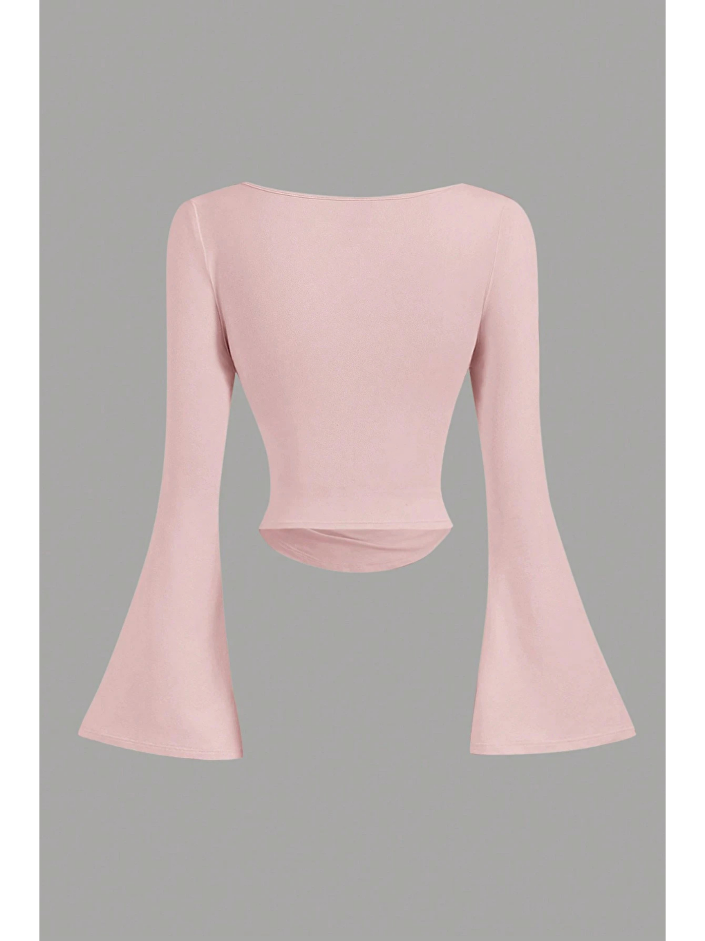 Kadın Pembe Elastanlı Drapeli Uzun İspanyol Kollu Crop Bluz-1