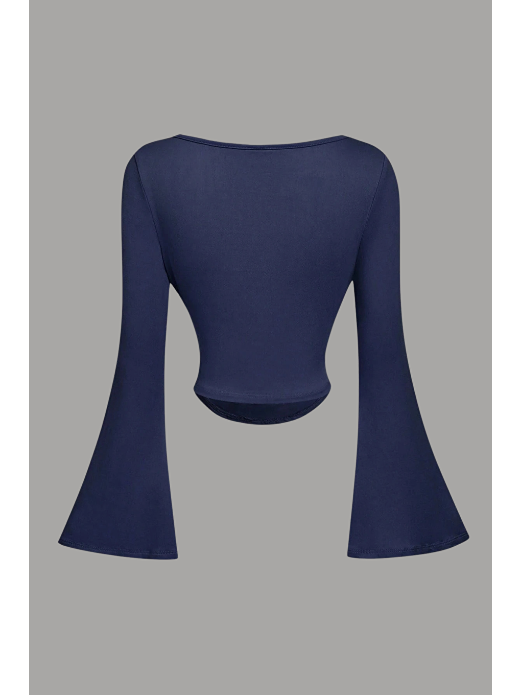Kadın Lacivert Elastanlı Drapeli Uzun İspanyol Kollu Crop Bluz-1