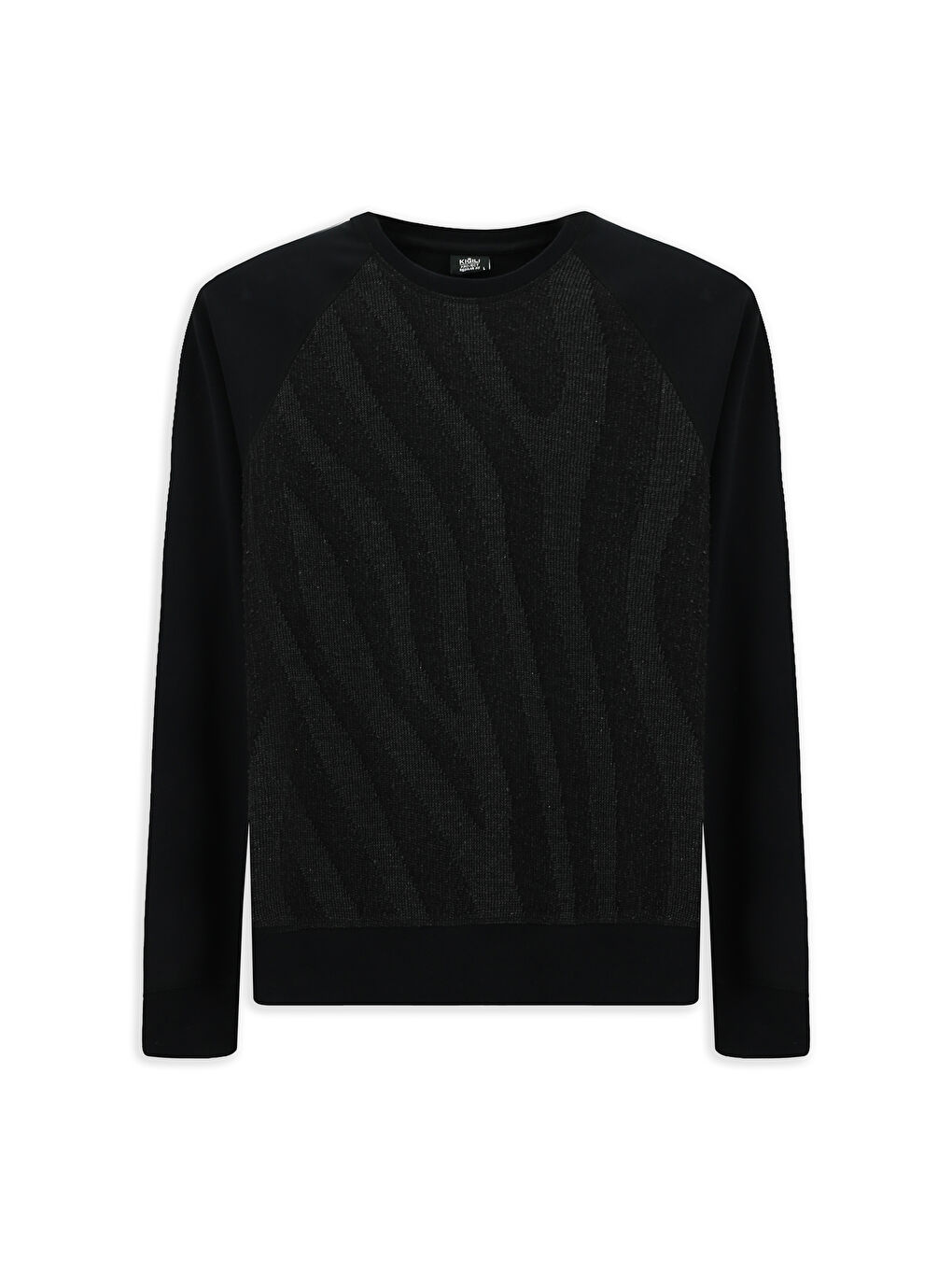 Siyah Bisiklet Yaka Regular Fit Desenli Pamuklu Sweatshirt-6