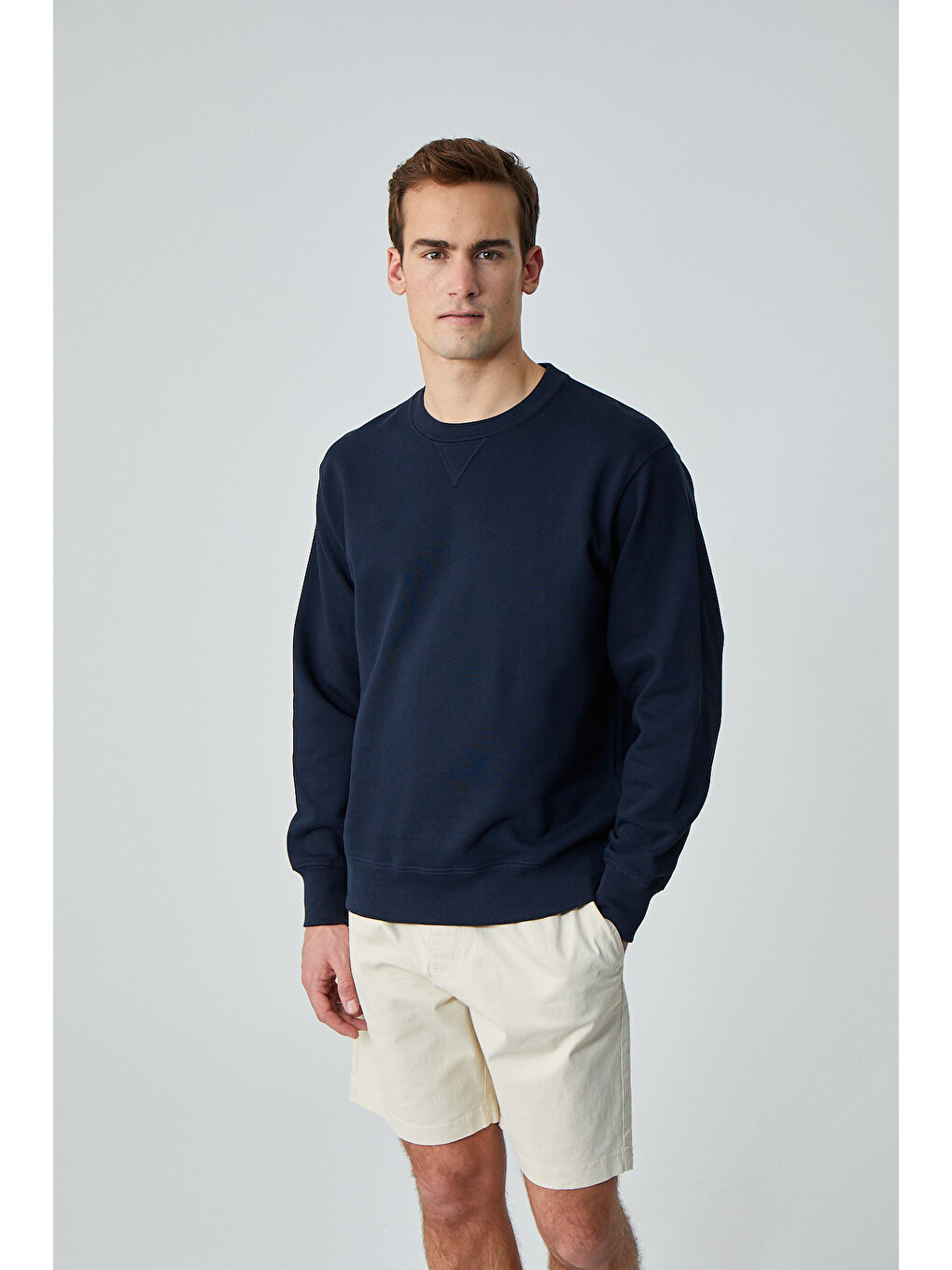 Bonell Erkek %100 Pamuk Relaxed Bisiklet Yaka Uzun Kollu Lacivert Sweatshirt-1