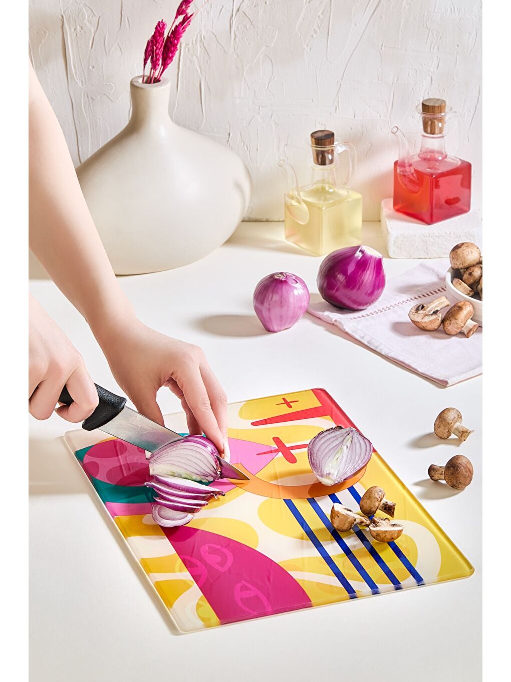 Karışık Meloni Cam Kesme Tahtası - 25x35 - Isıya Dayanıklı Kırılmaz Kesme Tahtası-1