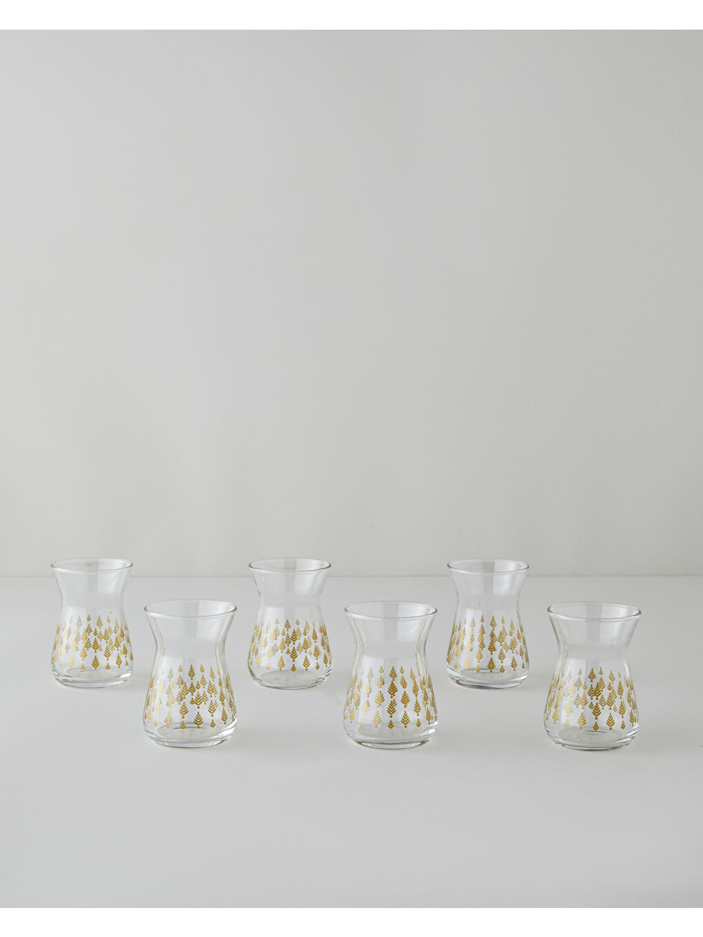 Renksiz Gold Leaves Cam 6'lı Çay Bardağı 132 ml Şeffaf-Gold